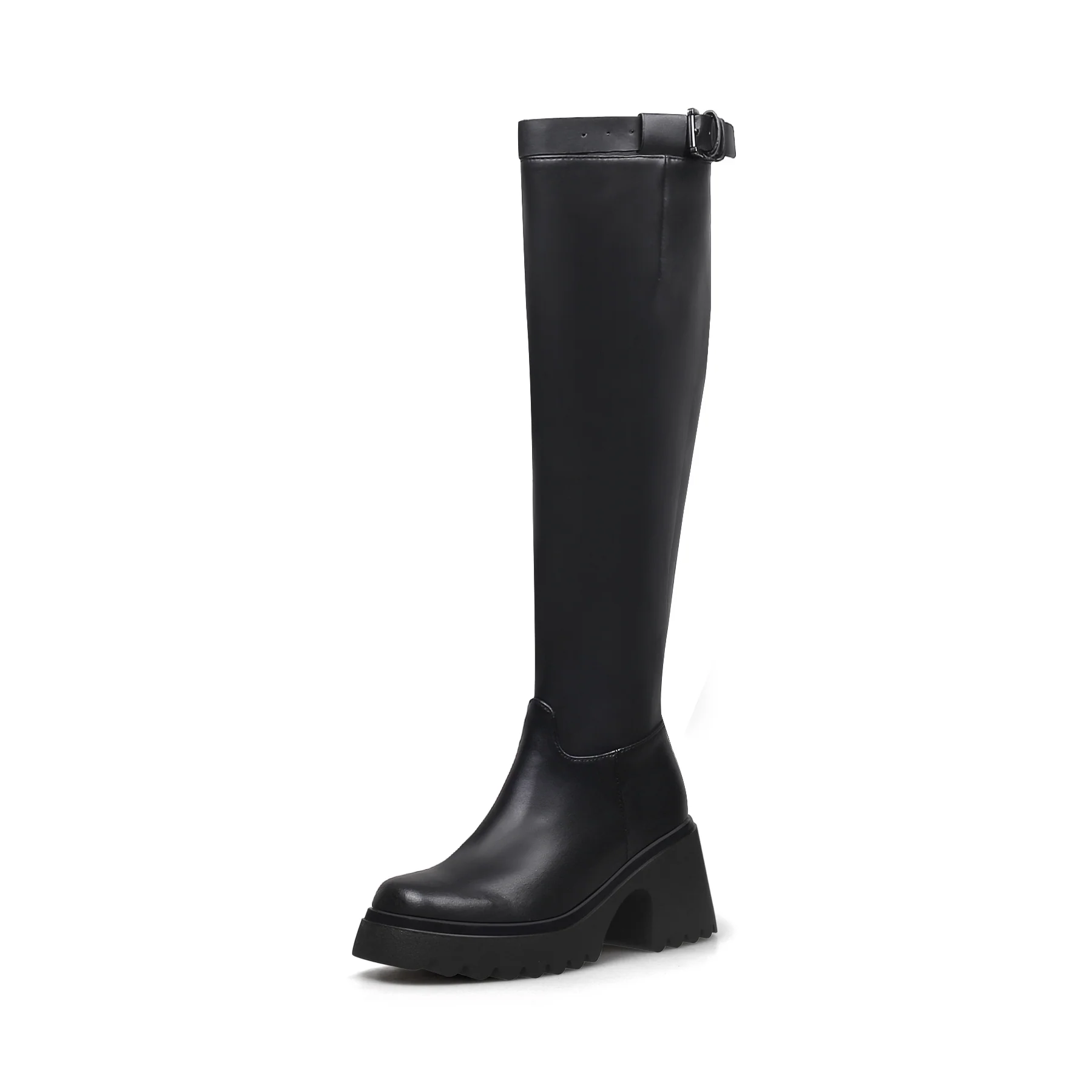 JADY ROSE | LUG SOLE KNEE HIGH LEATHER BOOT - BLACK - Image 8