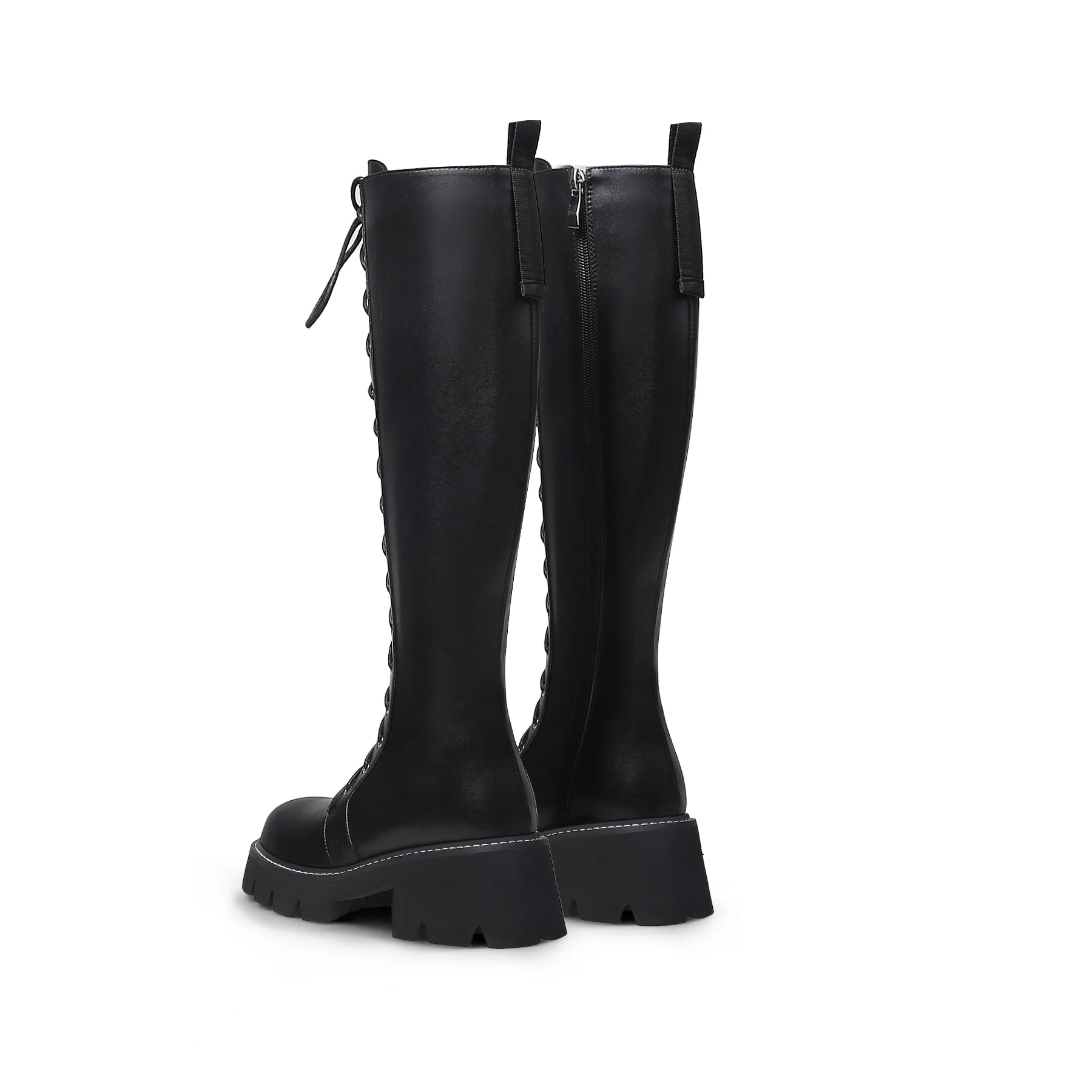 JADY ROSE | LUG SOLE LACE UP KNEE HIGH LEATHER BOOT - BLACK - Image 2
