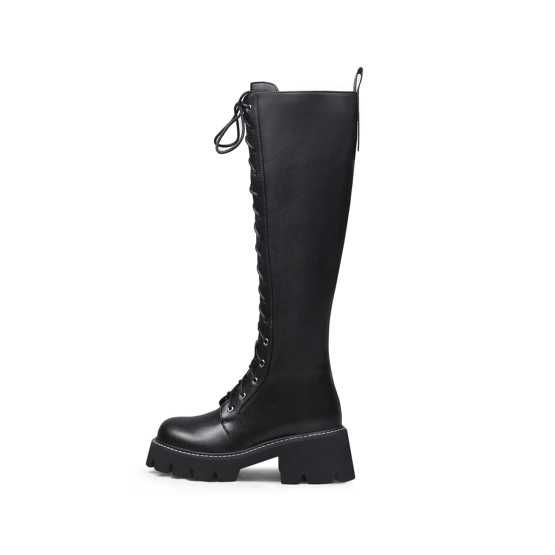 JADY ROSE | LUG SOLE LACE UP KNEE HIGH LEATHER BOOT - BLACK - Image 3