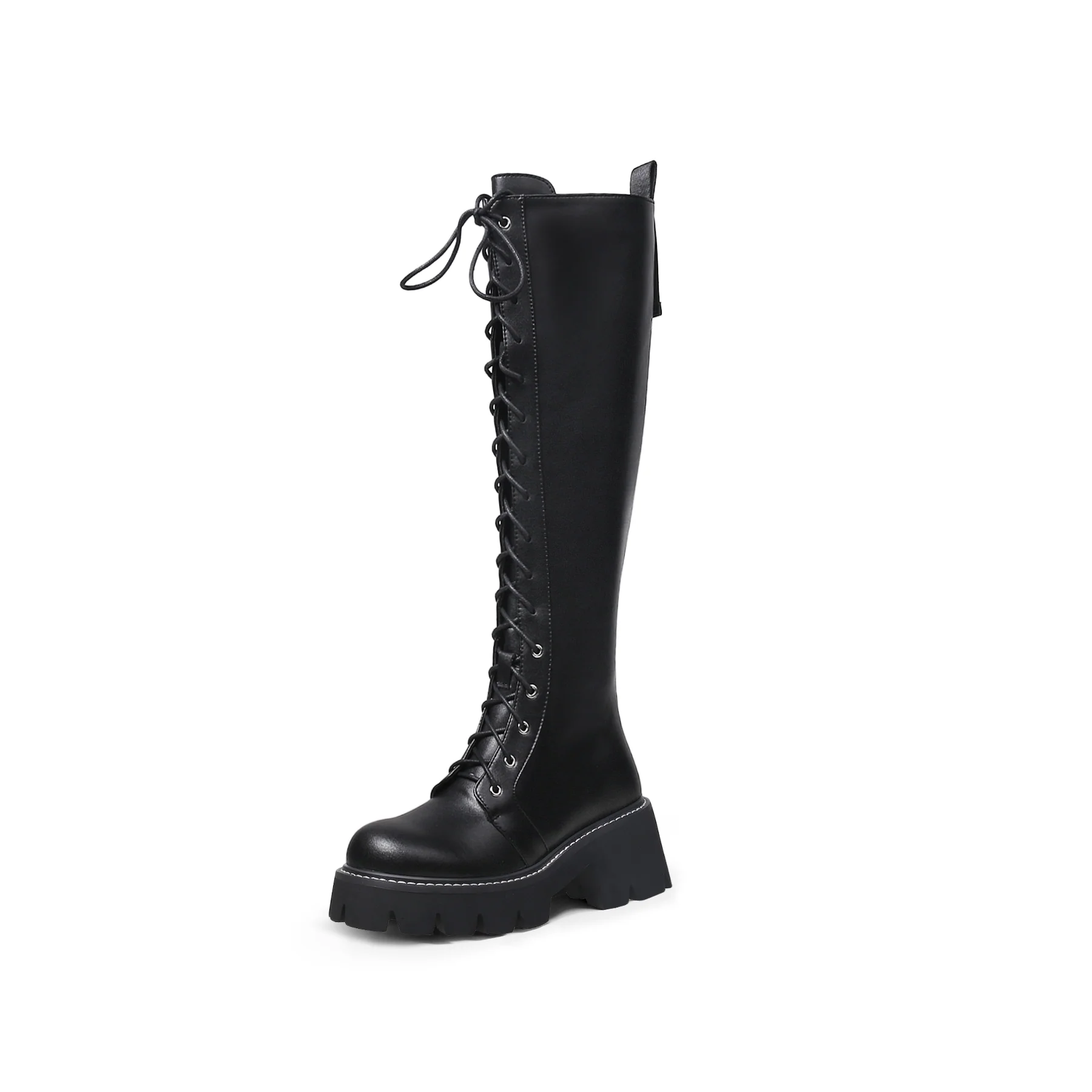 JADY ROSE | LUG SOLE LACE UP KNEE HIGH LEATHER BOOT - BLACK - Image 4