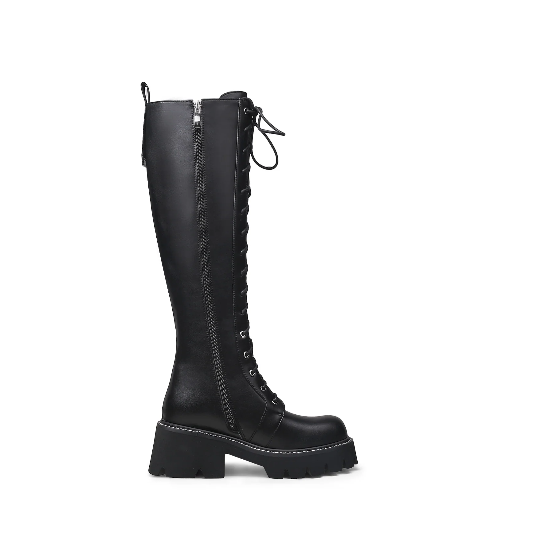 JADY ROSE | LUG SOLE LACE UP KNEE HIGH LEATHER BOOT - BLACK - Image 5