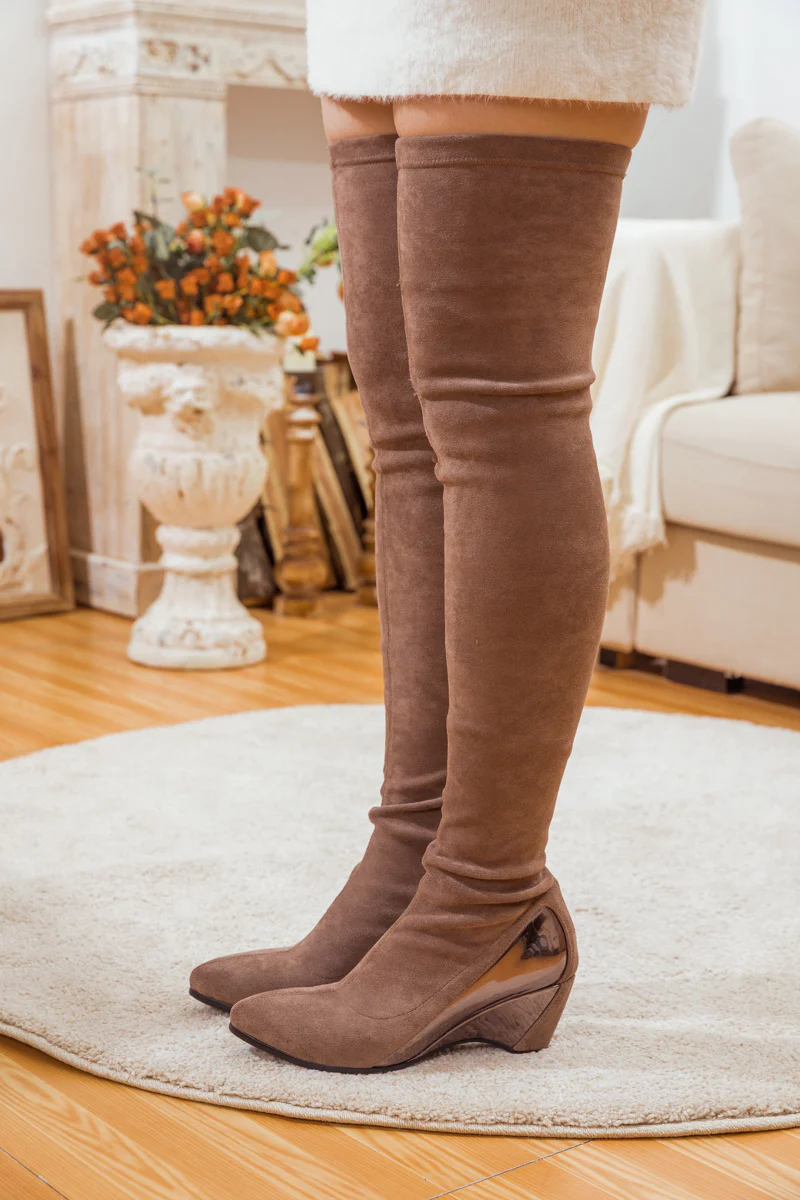 JADY ROSE | OVER KNEE MIRROR HEEL SHAFT BOOT - KHAKI - Image 4