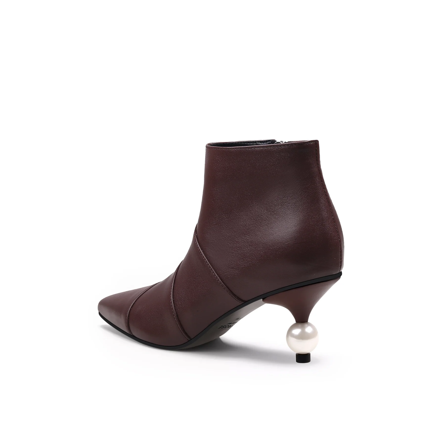 JADY ROSE | PEARL KITTEN HEEL LEATHER BOOTIE - CHOCOLATE - Image 3