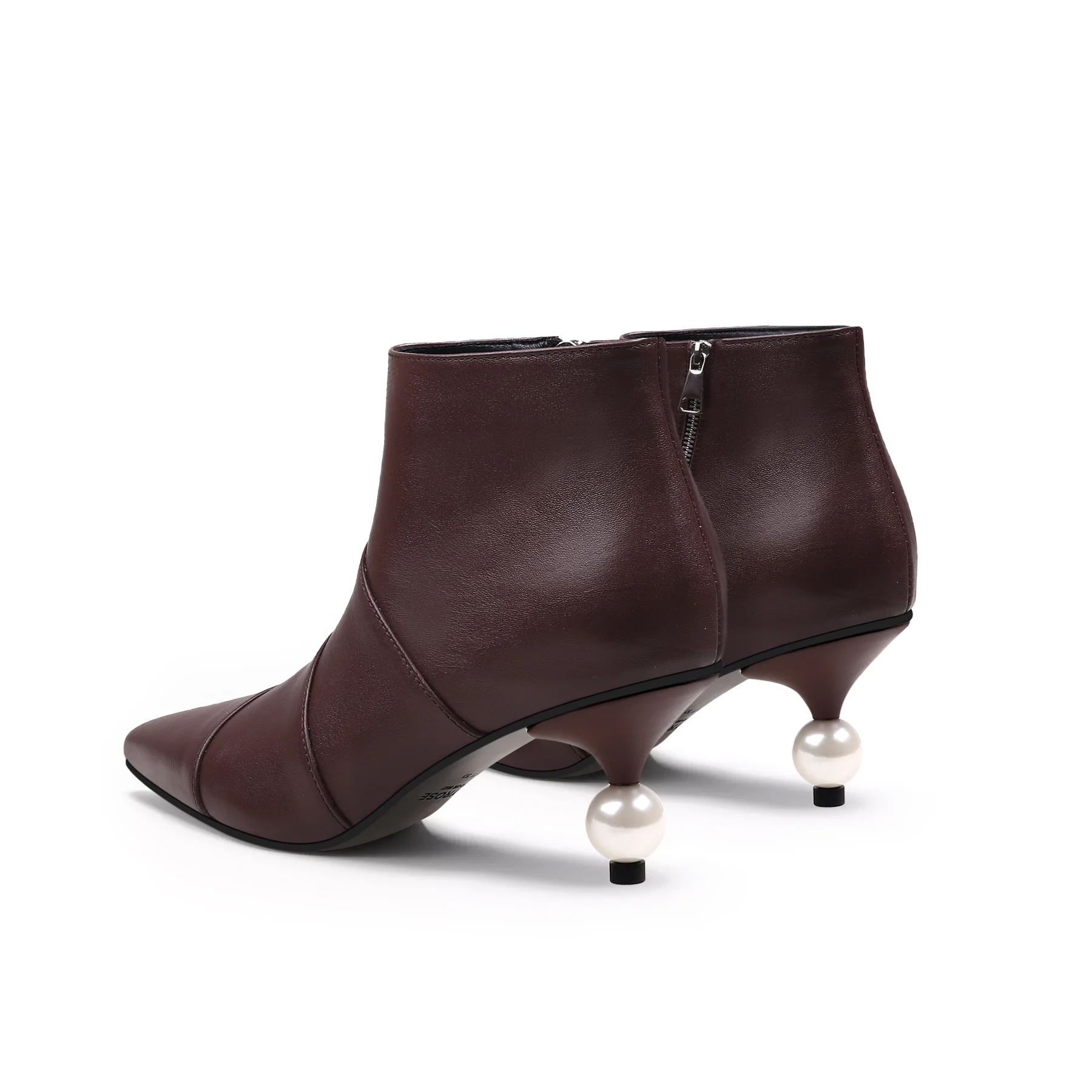 JADY ROSE | PEARL KITTEN HEEL LEATHER BOOTIE - CHOCOLATE - Image 6