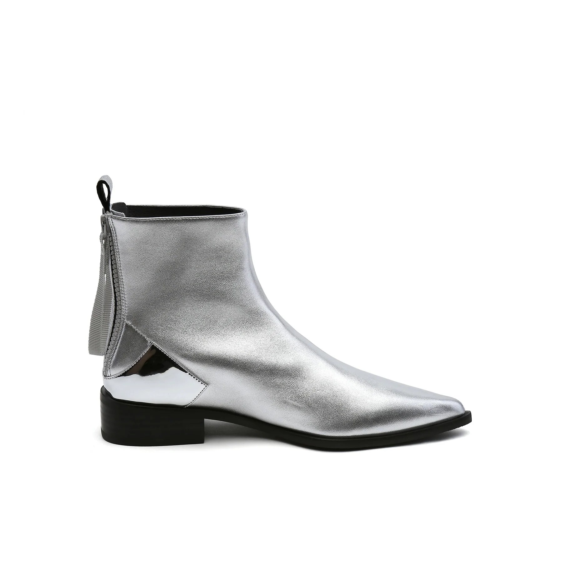JADY ROSE | SILVER BACK-ZIP LEATHER ANKLE BOOT - Image 2