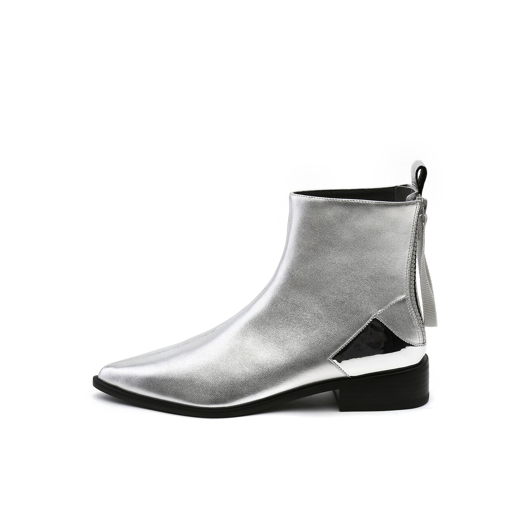 JADY ROSE | SILVER BACK-ZIP LEATHER ANKLE BOOT - Image 3