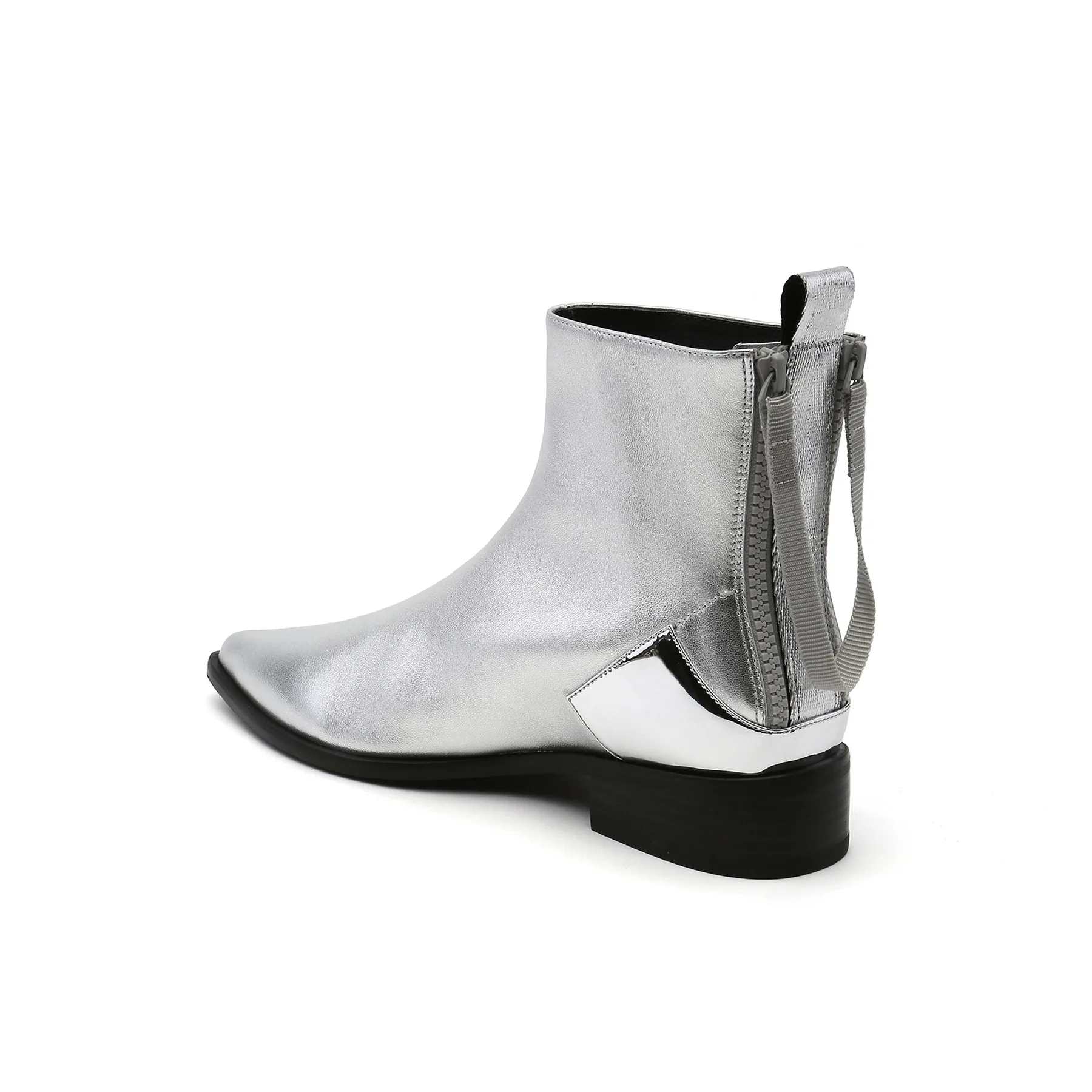 JADY ROSE | SILVER BACK-ZIP LEATHER ANKLE BOOT - Image 4