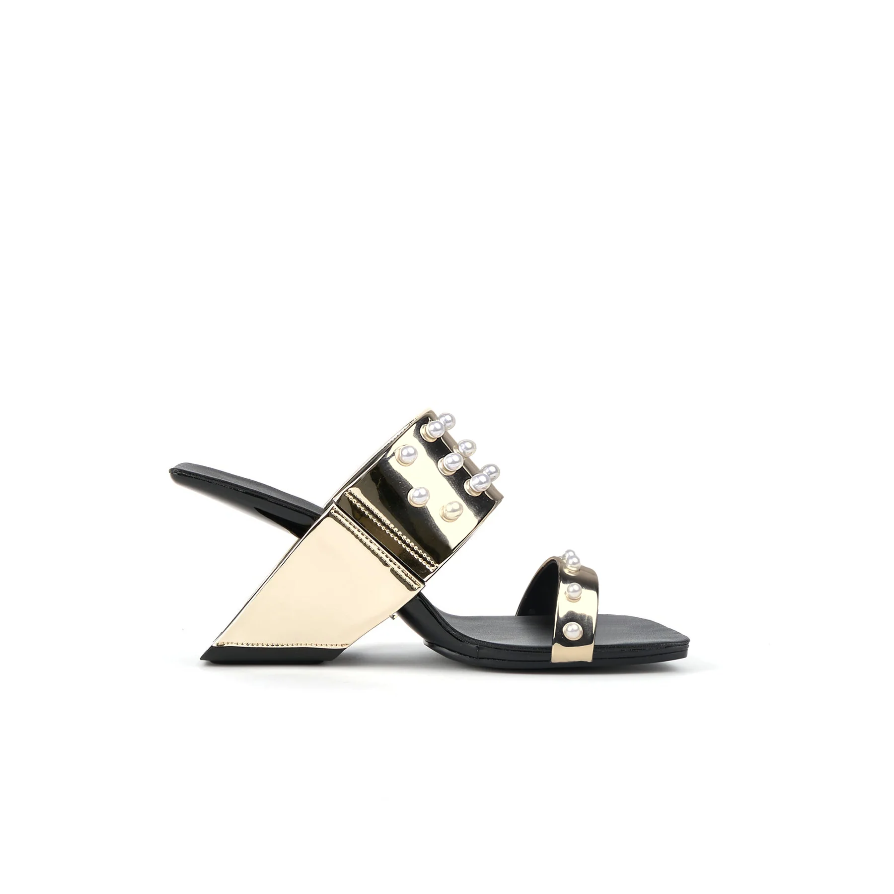 JADY ROSE | VIVIANE PEARL INLAY LEATHER HEELED SANDAL - GOLD - Image 3