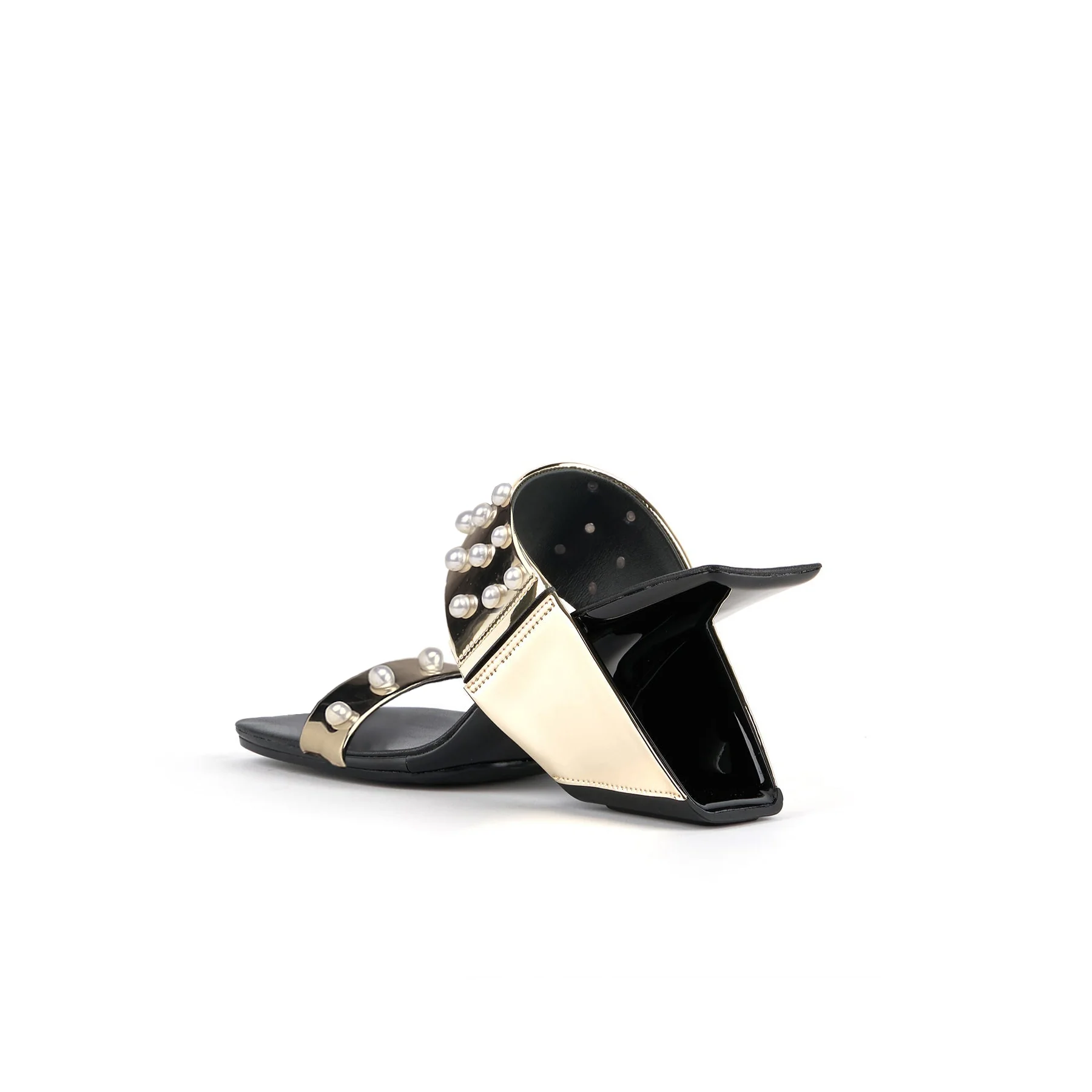 JADY ROSE | VIVIANE PEARL INLAY LEATHER HEELED SANDAL - GOLD - Image 4