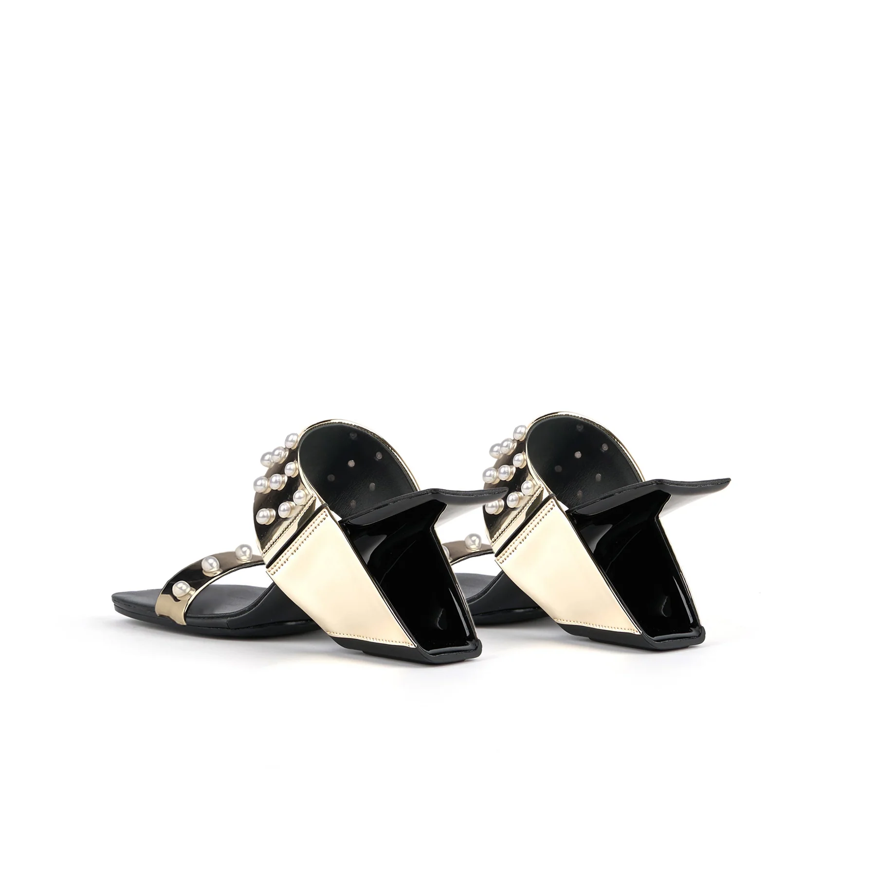 JADY ROSE | VIVIANE PEARL INLAY LEATHER HEELED SANDAL - GOLD - Image 5