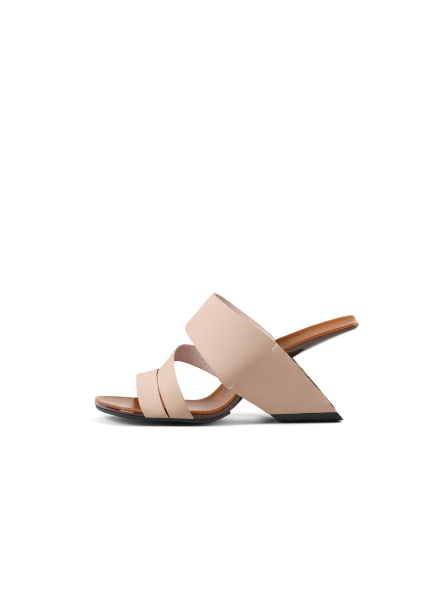 JadyRose | Beige Cross Strap Leather Heels - Image 4