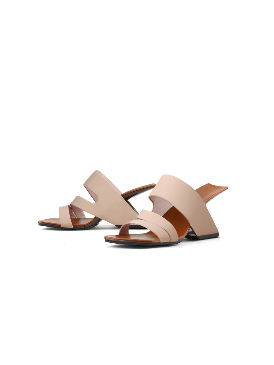 JadyRose | Beige Cross Strap Leather Heels - Image 6