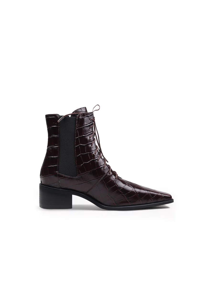 JadyRose | Croc-Embossed Lace-Up Purple Chelsea Boot - Image 2