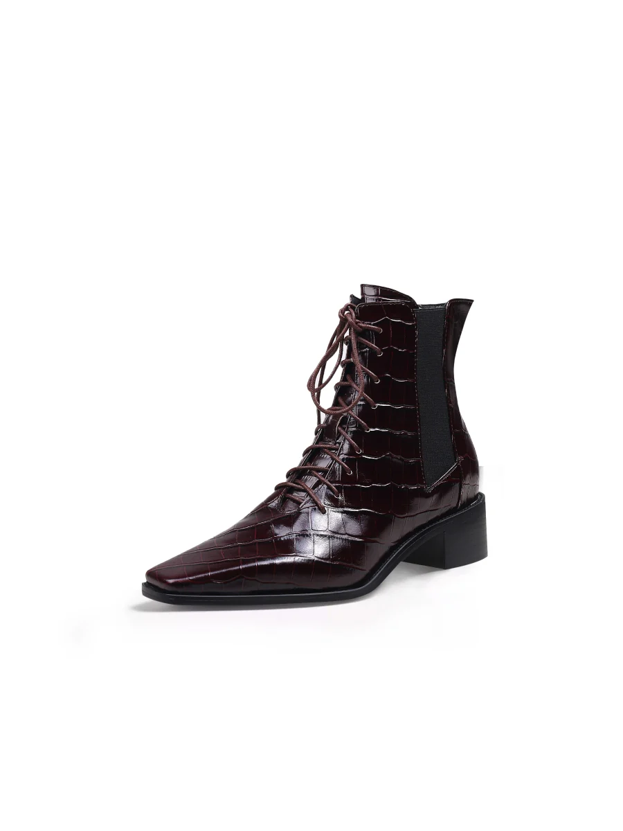JadyRose | Croc-Embossed Lace-Up Purple Chelsea Boot - Image 3