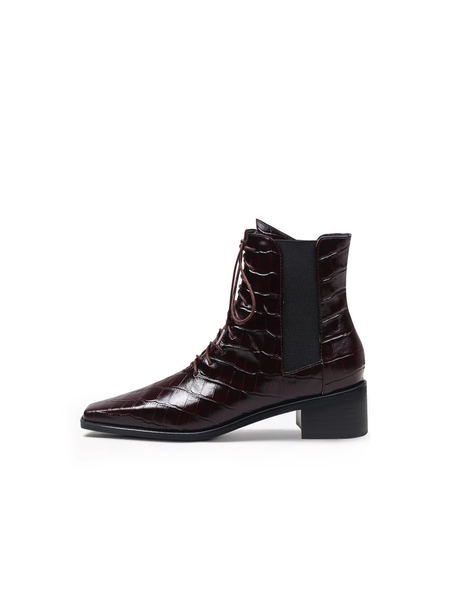 JadyRose | Croc-Embossed Lace-Up Purple Chelsea Boot - Image 4