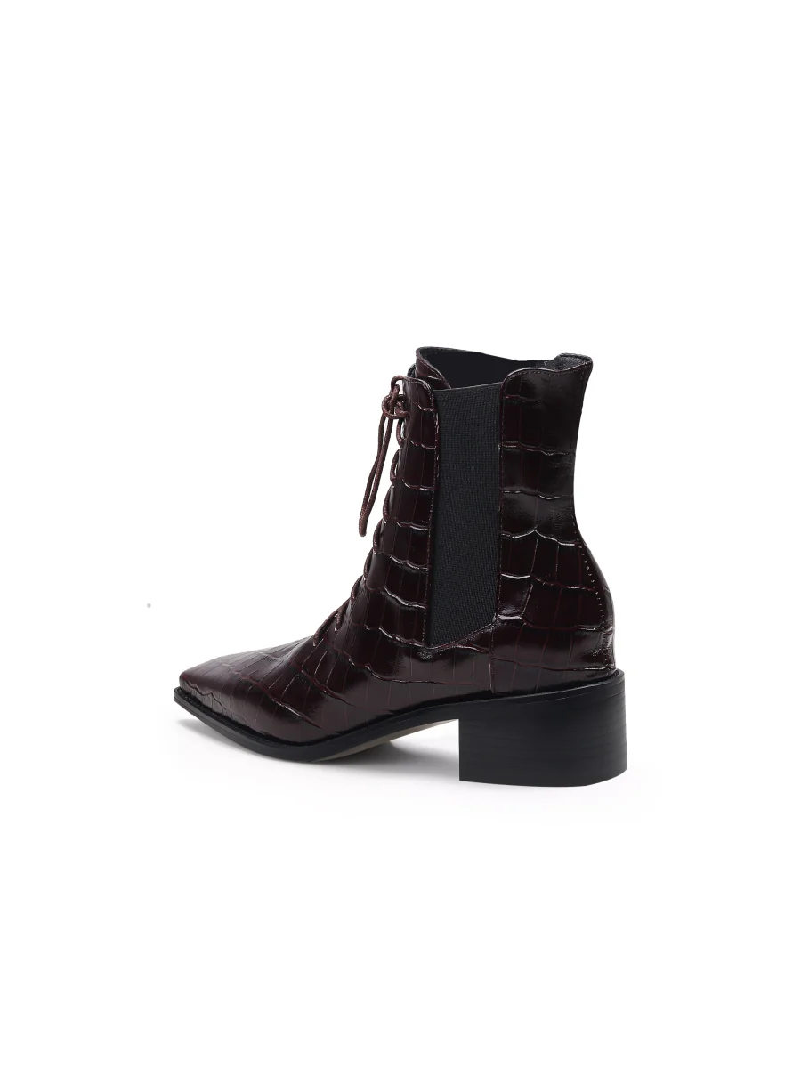 JadyRose | Croc-Embossed Lace-Up Purple Chelsea Boot - Image 5