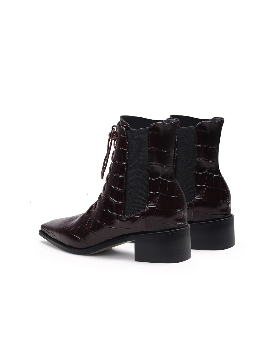 JadyRose | Croc-Embossed Lace-Up Purple Chelsea Boot - Image 6