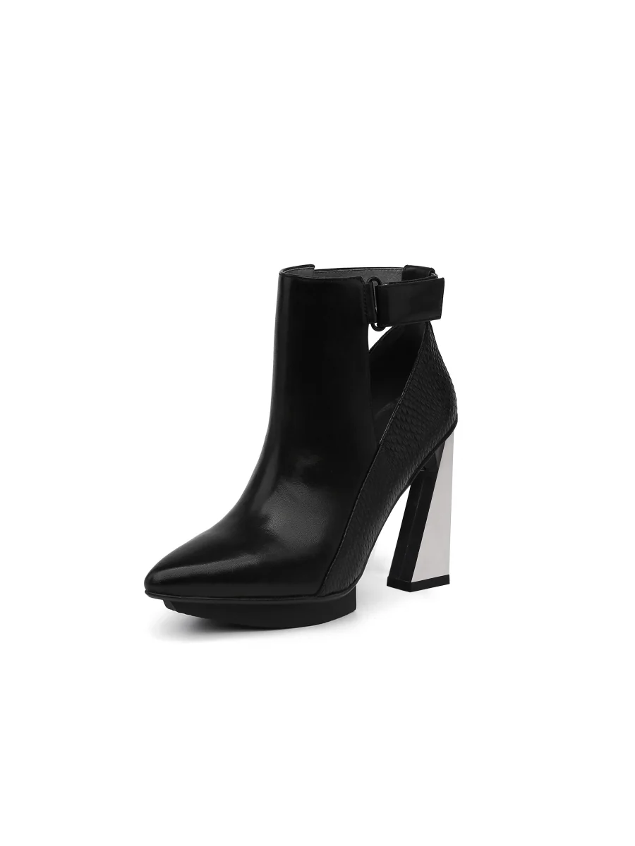 JadyRose | Triangled Heel Cut Out High Heel Leather Boots - Black - Image 2