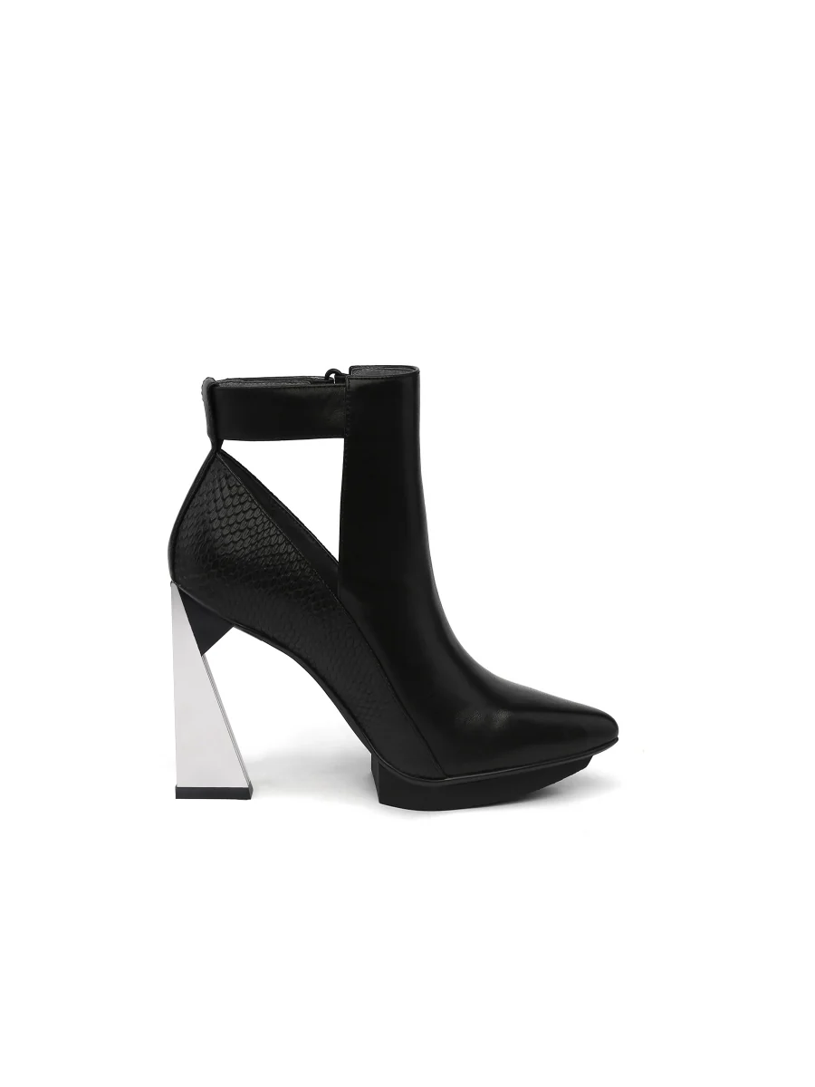 JadyRose | Triangled Heel Cut Out High Heel Leather Boots - Black - Image 3