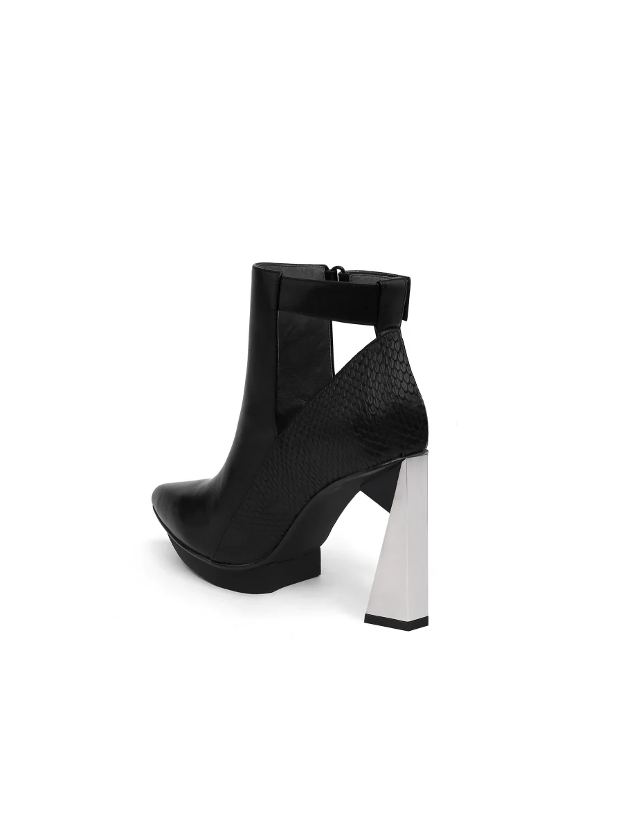 JadyRose | Triangled Heel Cut Out High Heel Leather Boots - Black - Image 6