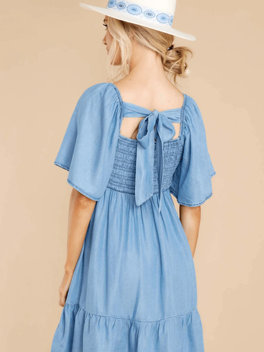 JAMIE BOW-TIERED DENIM MINI DRESS - Image 3
