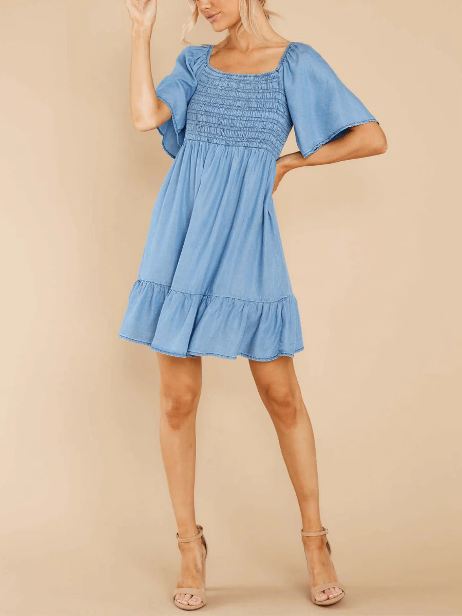 JAMIE BOW-TIERED DENIM MINI DRESS - Image 4