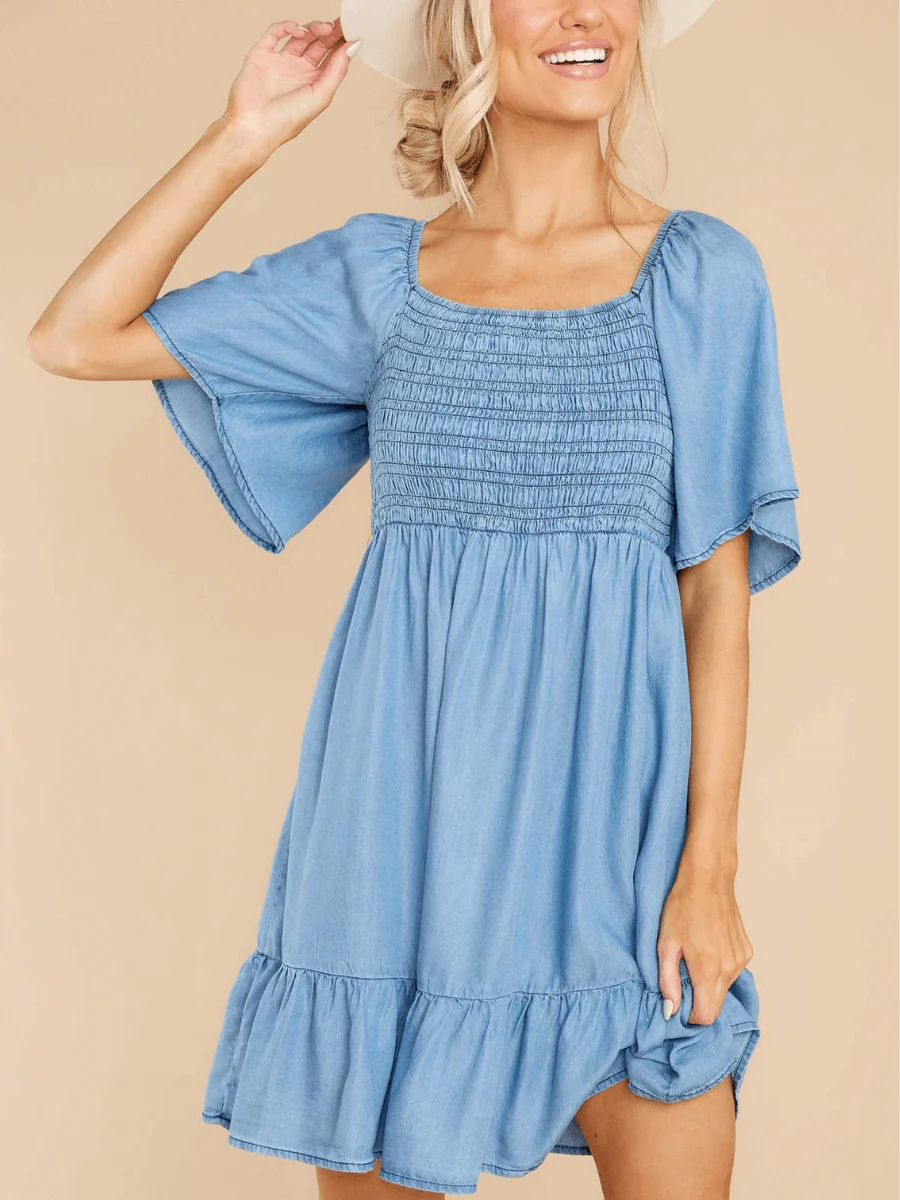 JAMIE BOW-TIERED DENIM MINI DRESS - Image 5