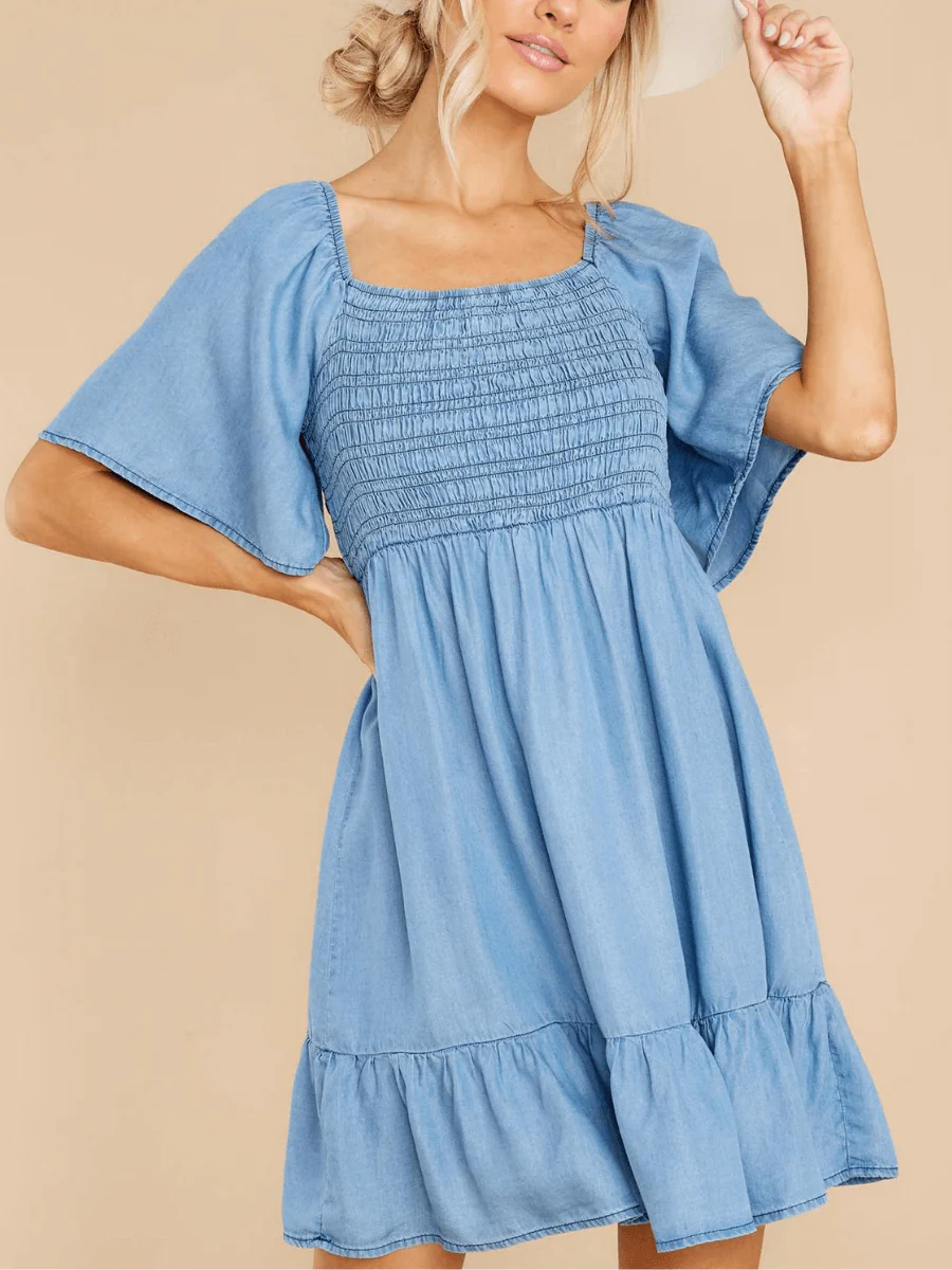 JAMIE BOW-TIERED DENIM MINI DRESS - Image 6