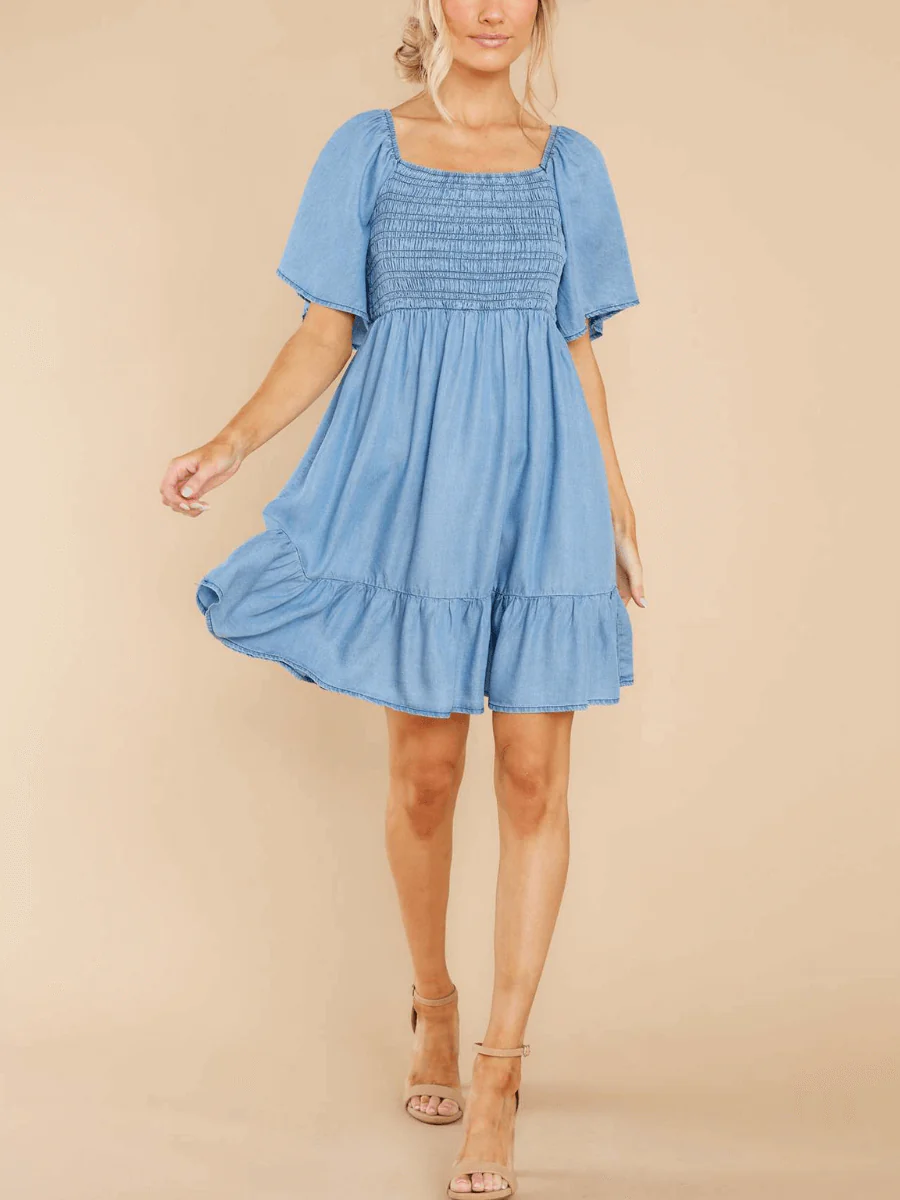 JAMIE BOW-TIERED DENIM MINI DRESS - Image 8