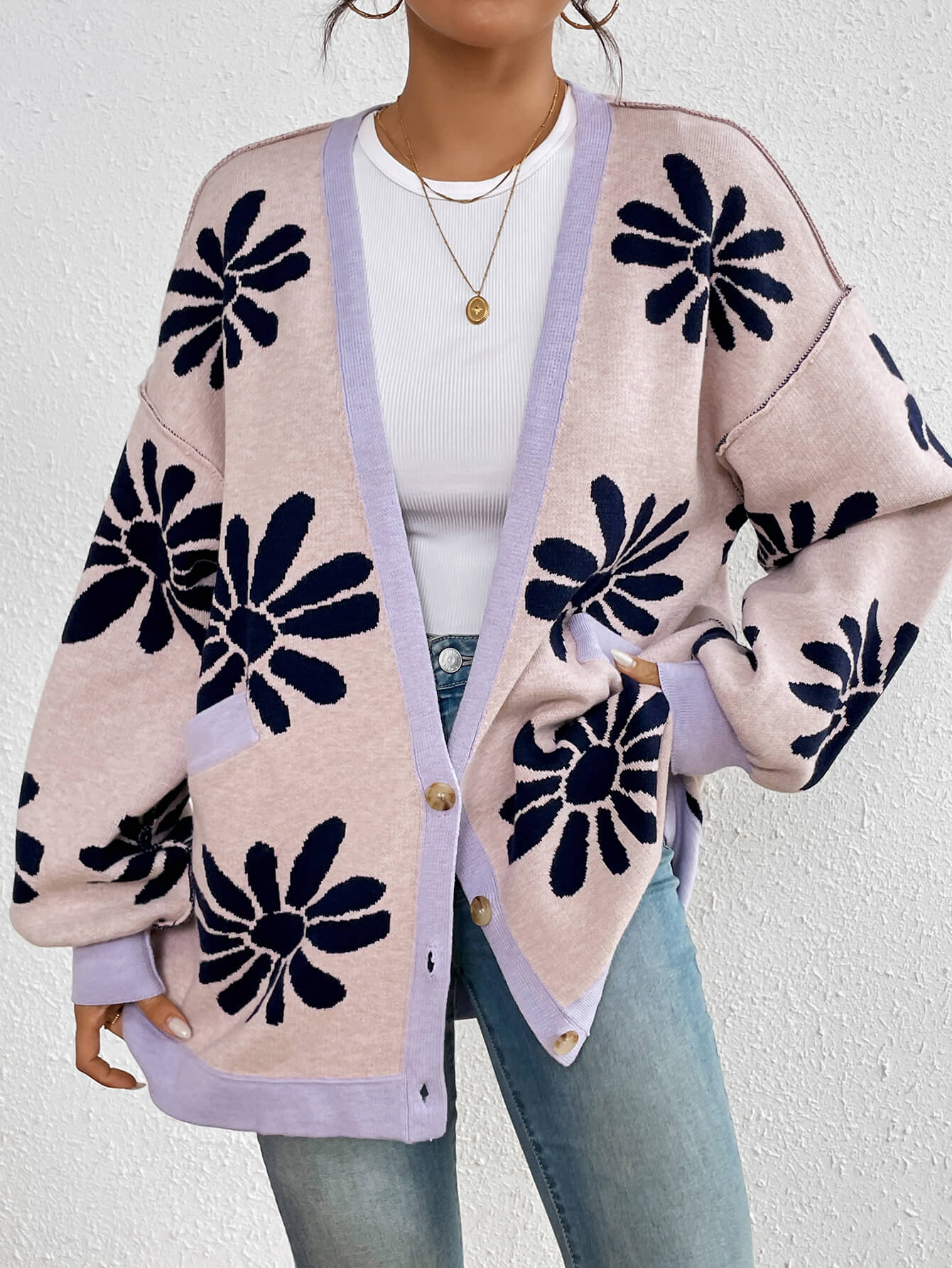 Janelle Floral Knit Cardigan - Pink - Image 2