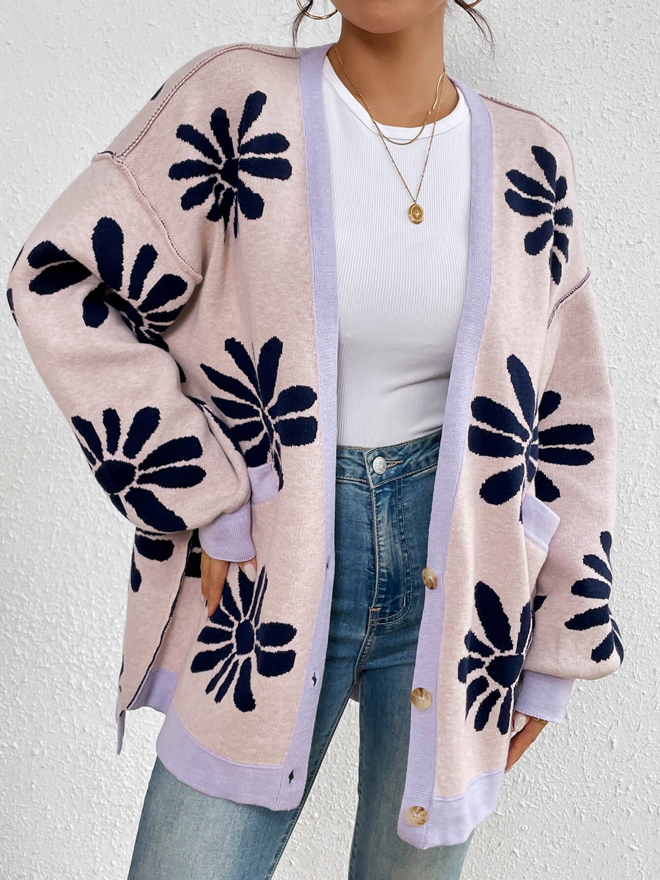 Janelle Floral Knit Cardigan - Pink - Image 3