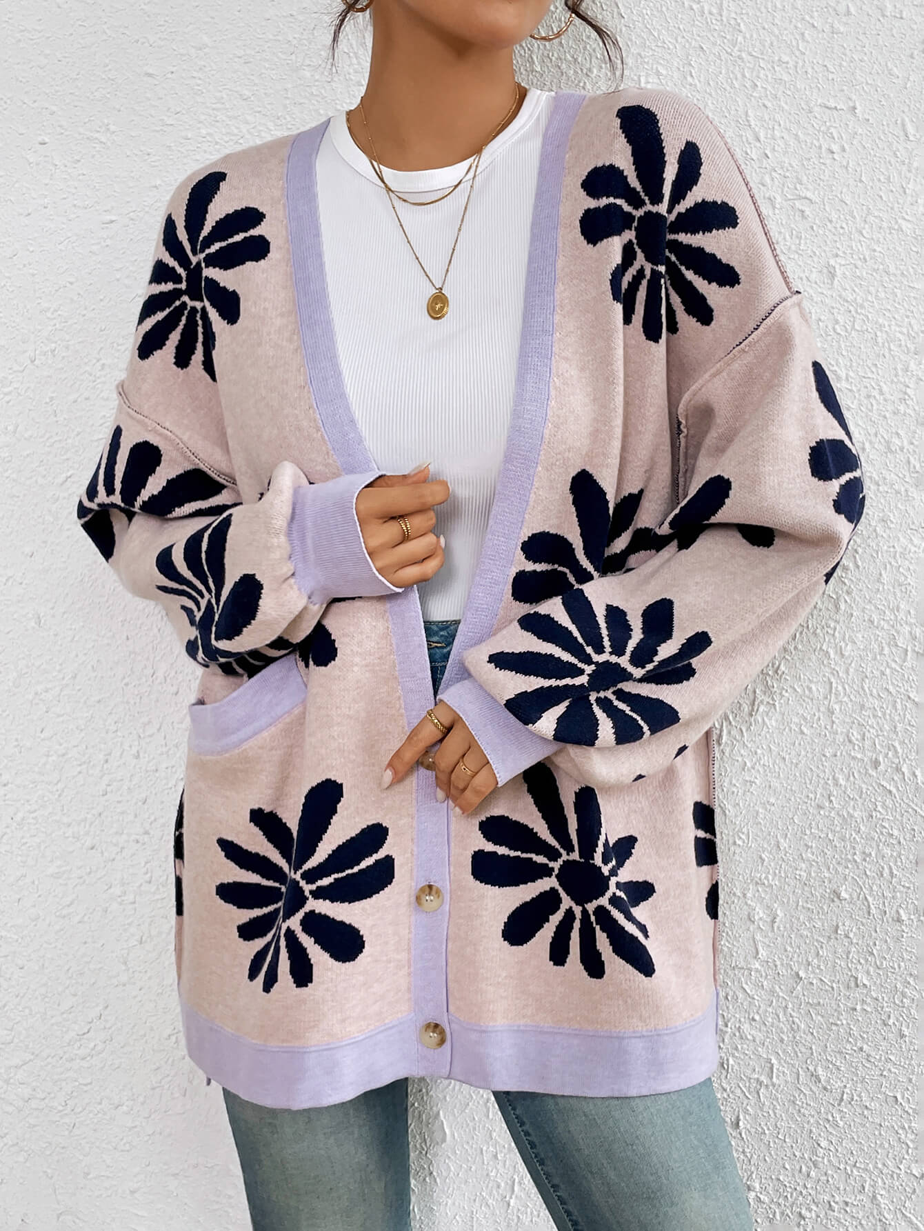 Janelle Floral Knit Cardigan - Pink - Image 4