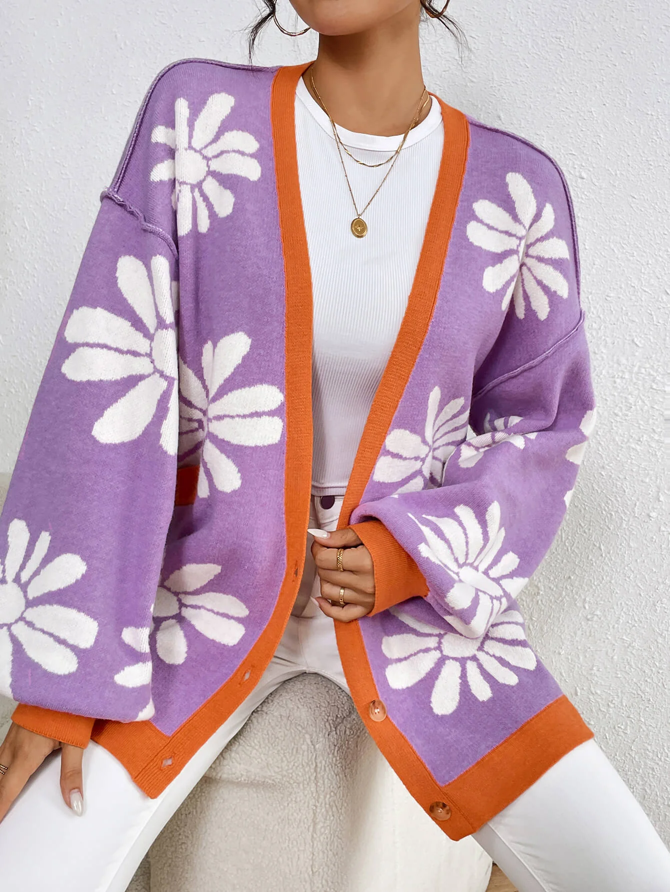 Janelle Floral Knit Cardigan - Purple - Image 2