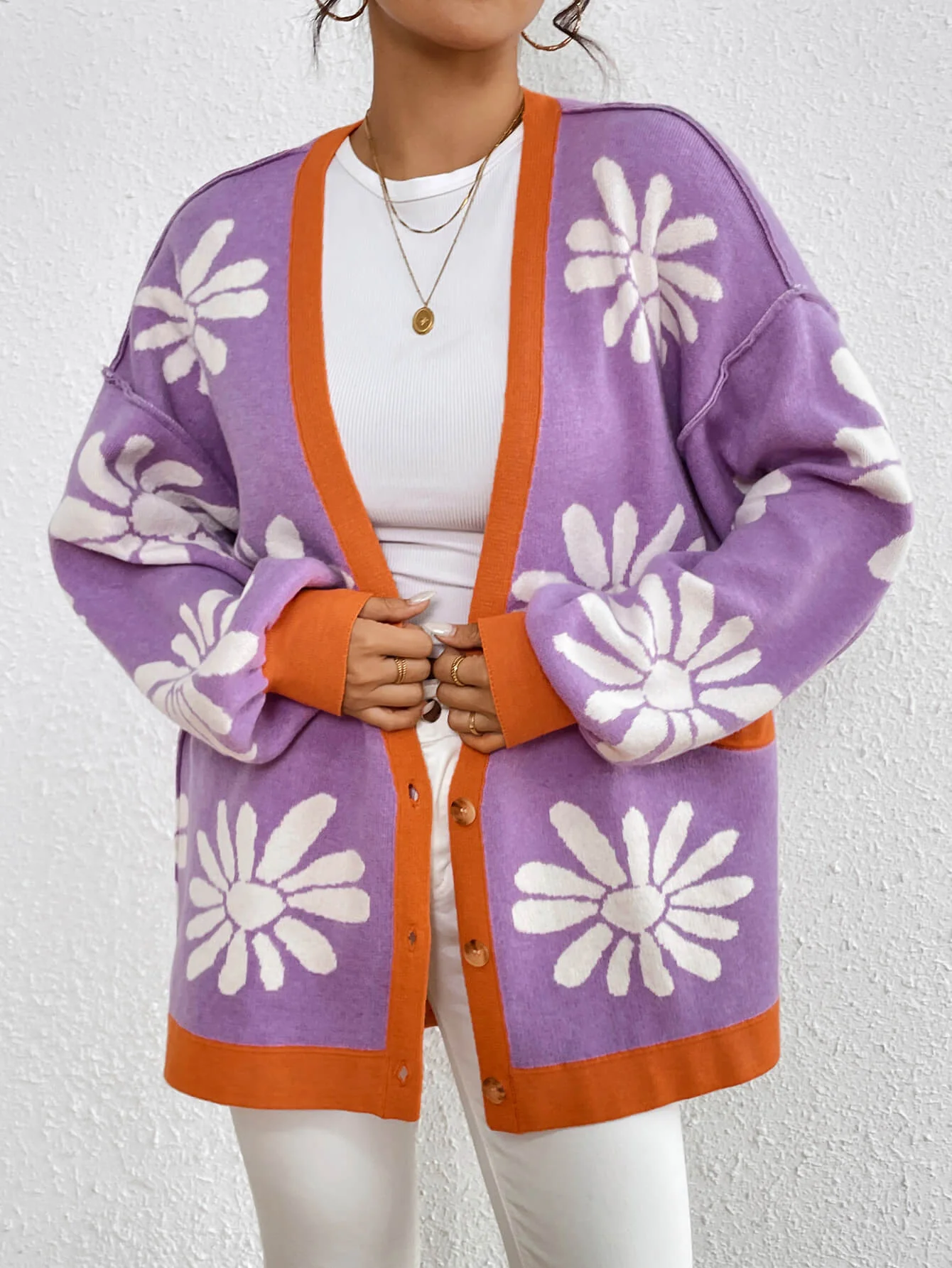 Janelle Floral Knit Cardigan - Purple - Image 4