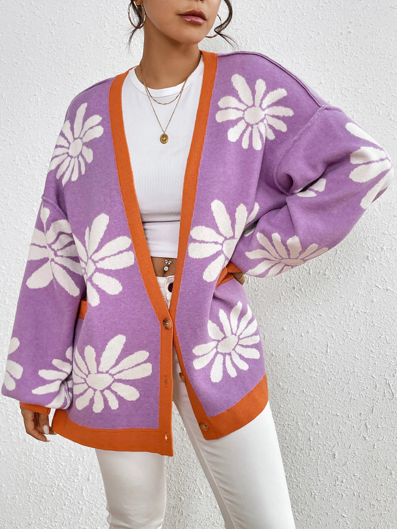 Janelle Floral Knit Cardigan - Purple - Image 5