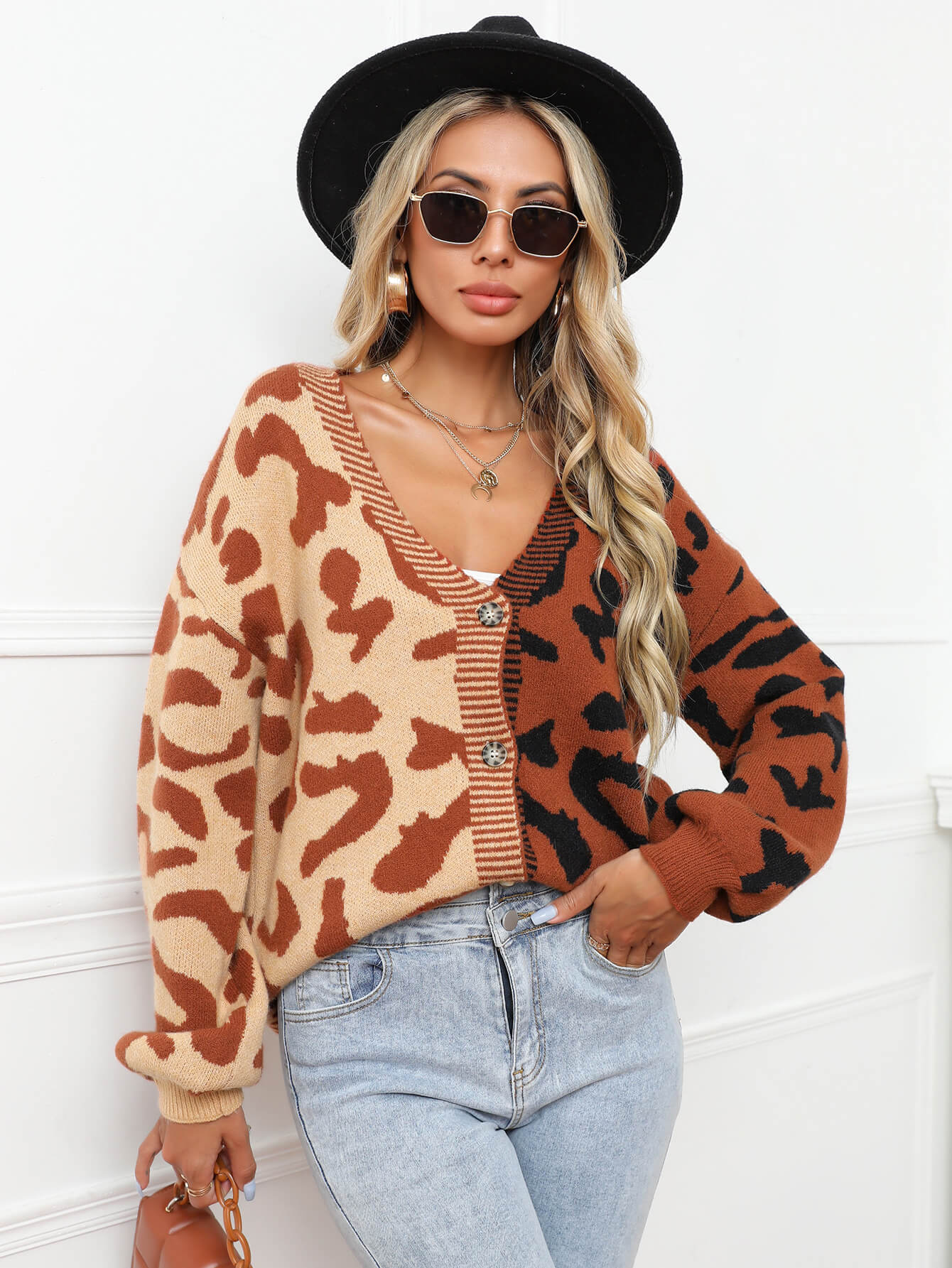 Janelle Leopard Button Up Knit Cardigan - Brown - Image 5
