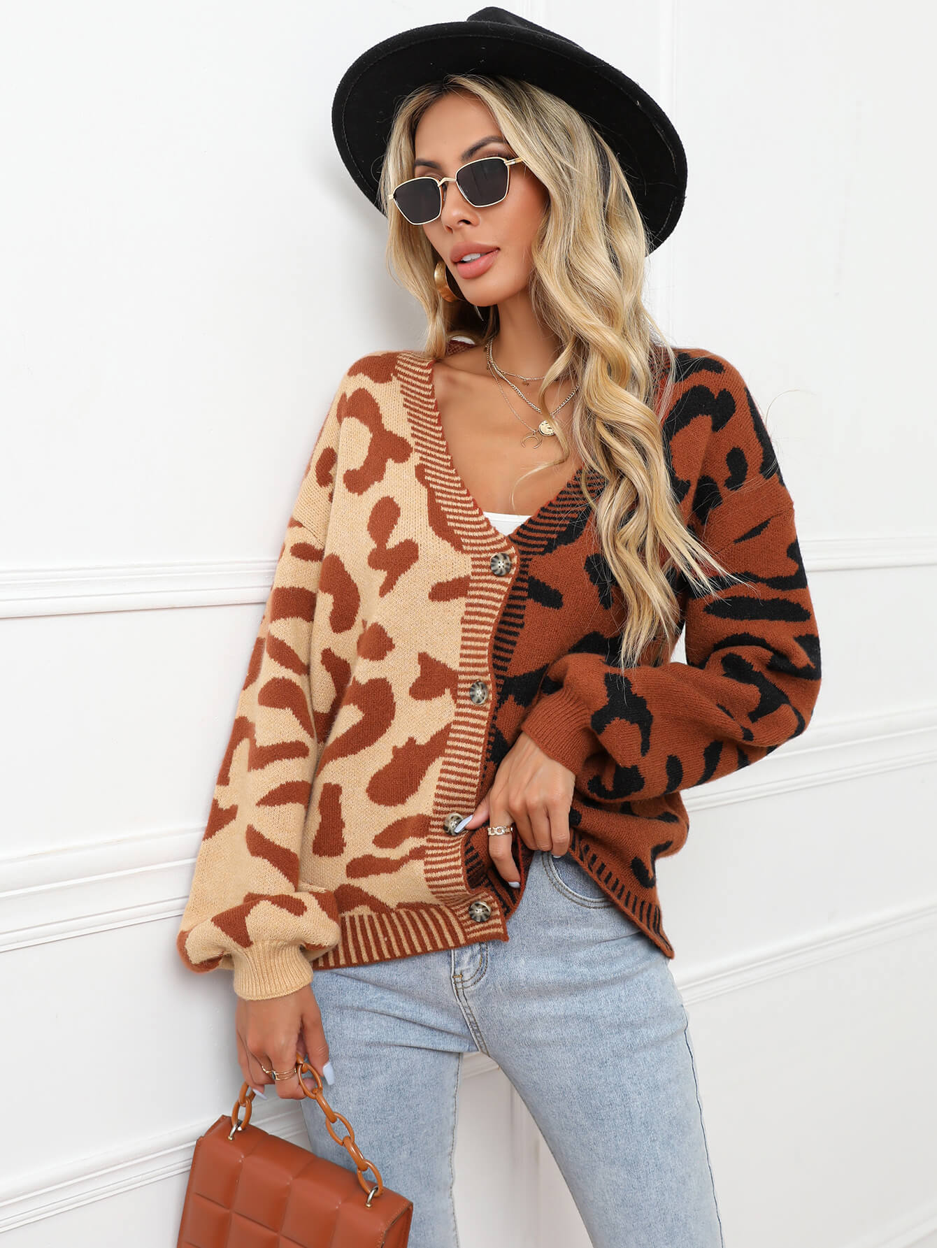 Janelle Leopard Button Up Knit Cardigan - Brown - Image 7
