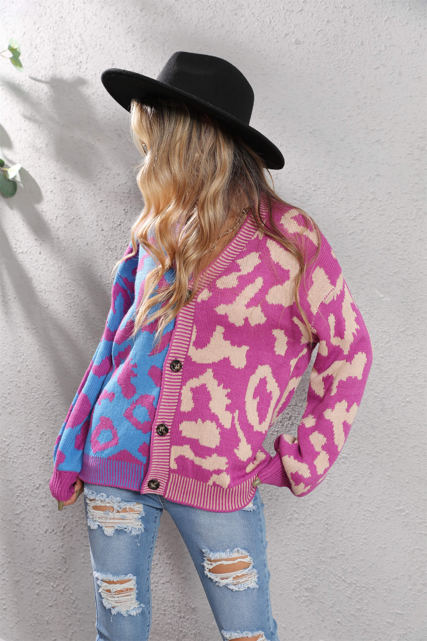 Janelle Leopard Button Up Knit Cardigan - Purple - Image 2