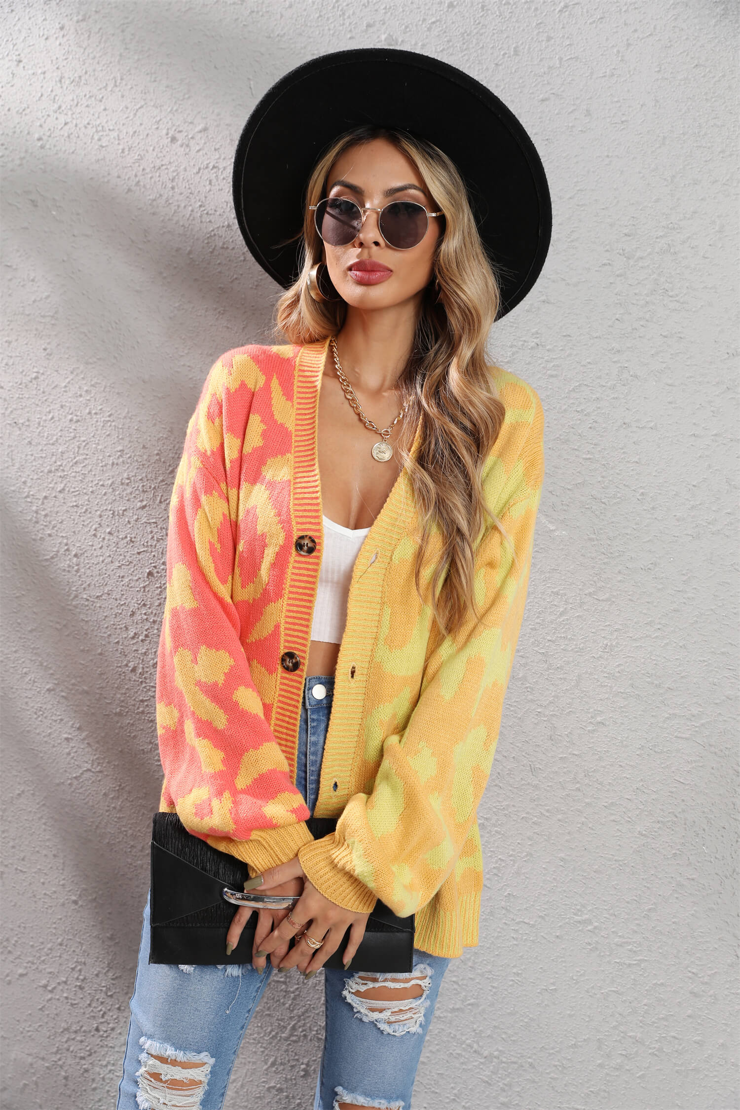 Janelle Leopard Button Up Knit Cardigan - Yellow - Image 2