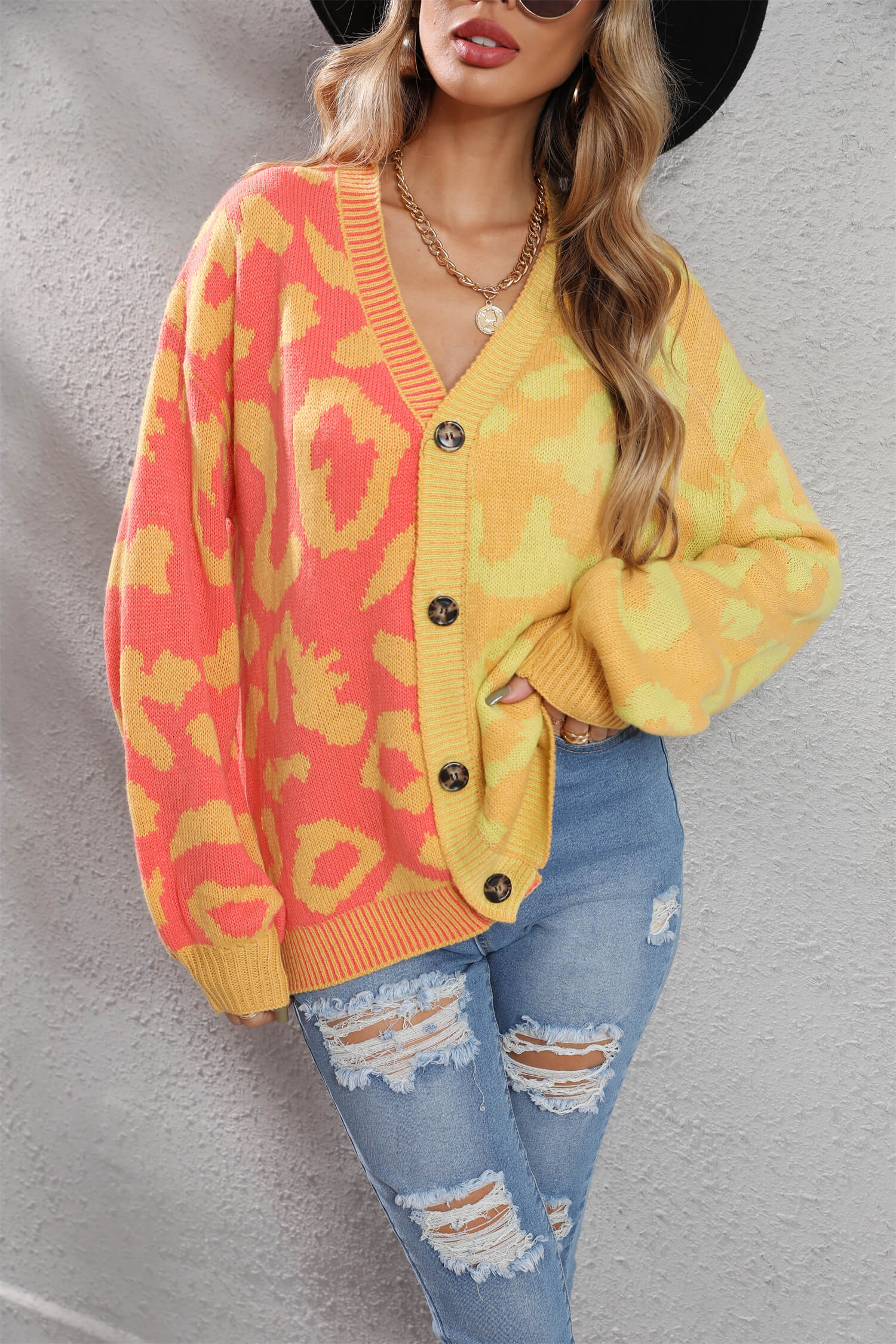 Janelle Leopard Button Up Knit Cardigan - Yellow - Image 5