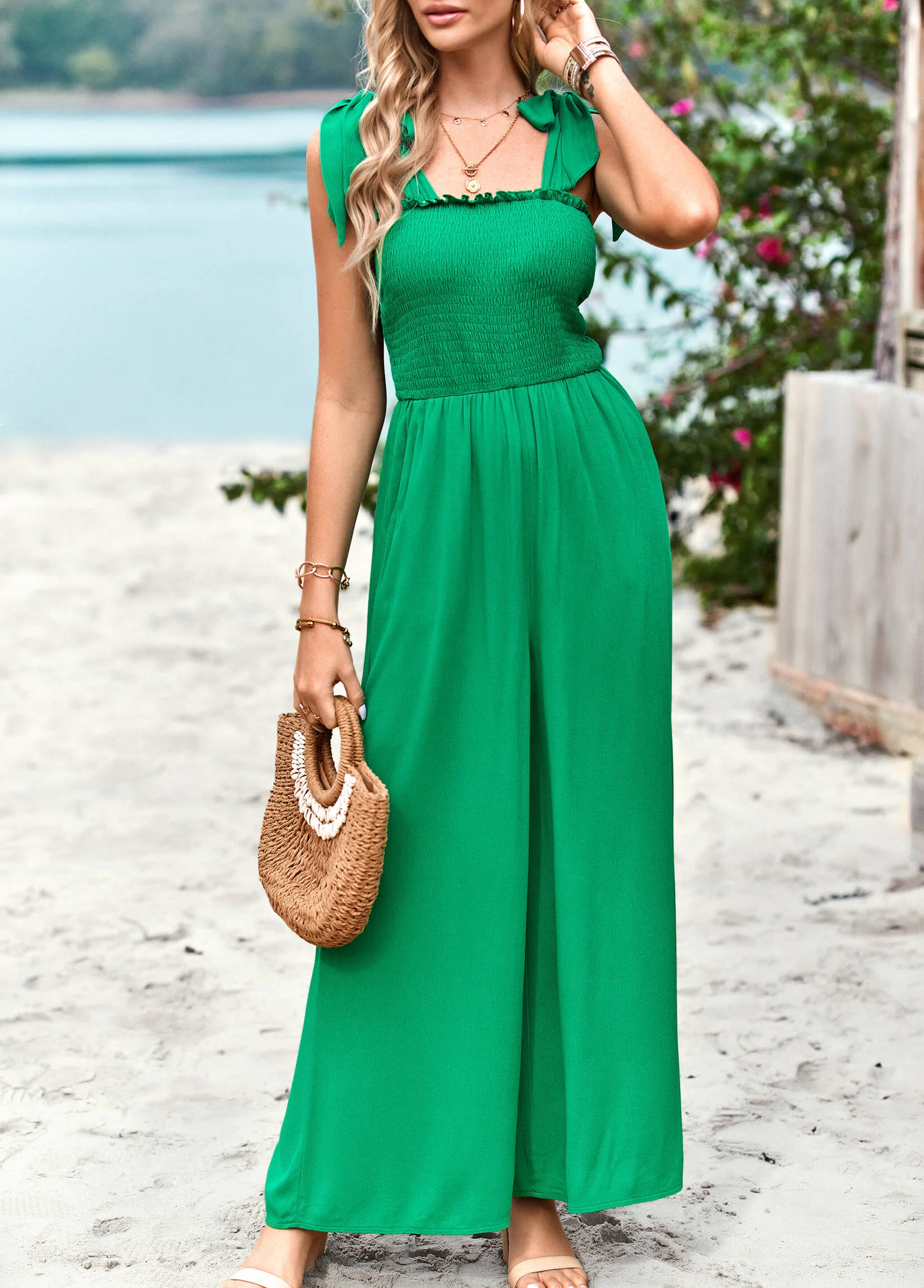 JANICE RAYON POCKETED JUMPSUIT - GREEN - Image 4