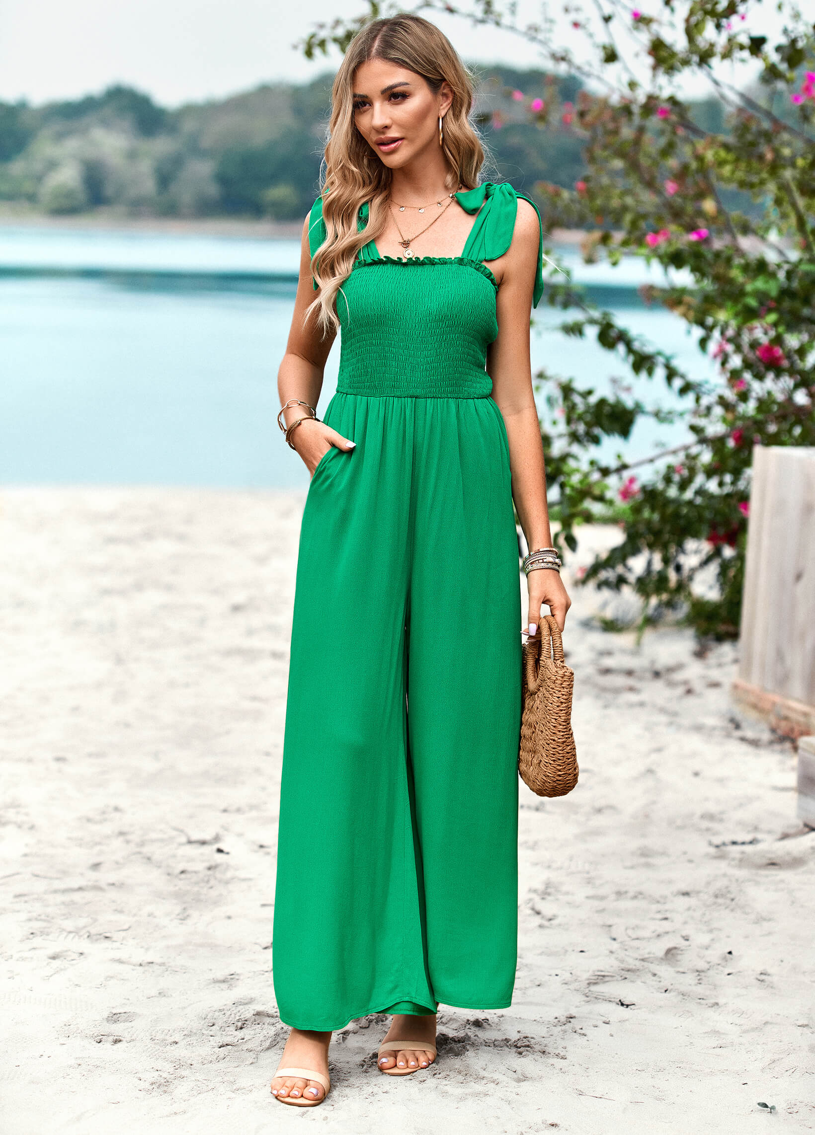 JANICE RAYON POCKETED JUMPSUIT - GREEN - Image 6