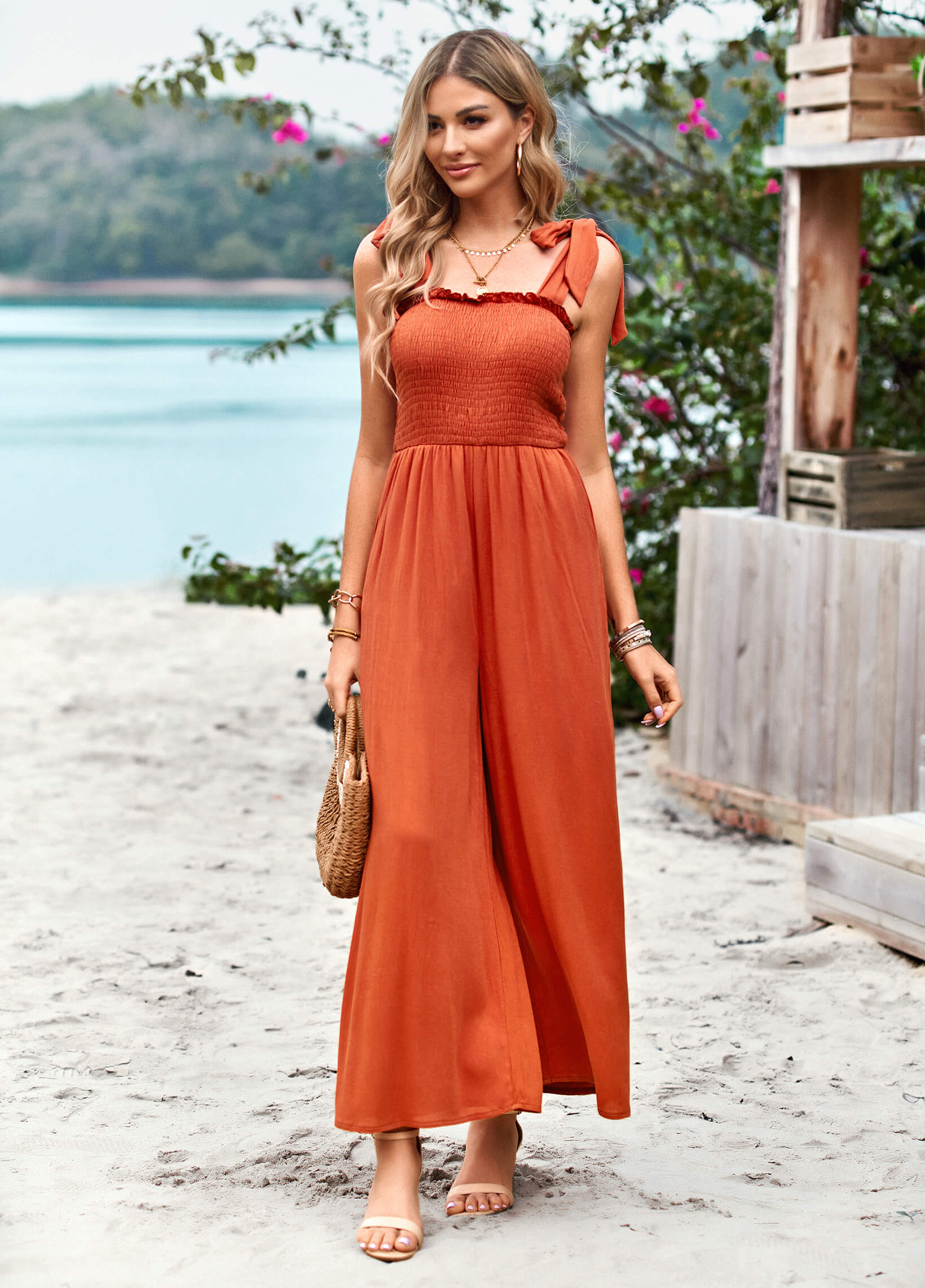 JANICE RAYON POCKETED JUMPSUIT - RUST - Image 6
