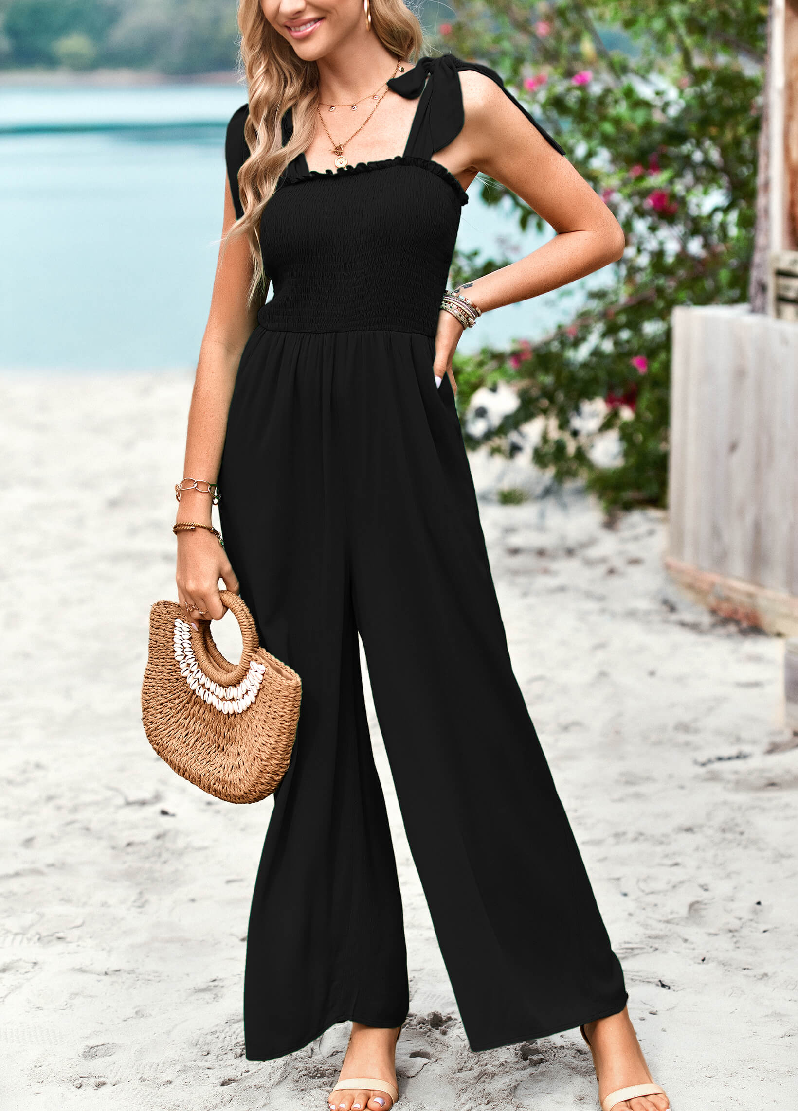 JANICE RAYON POCKETED JUMPSUIT - BLACK - Image 5