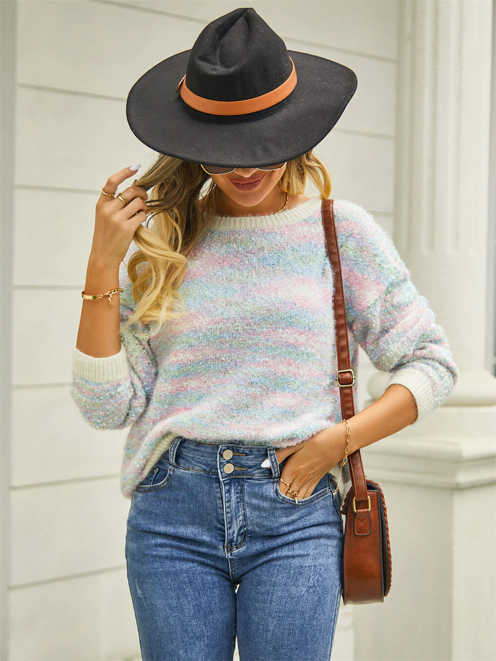 Jennie Marled Knit Sweater - Mint Blue