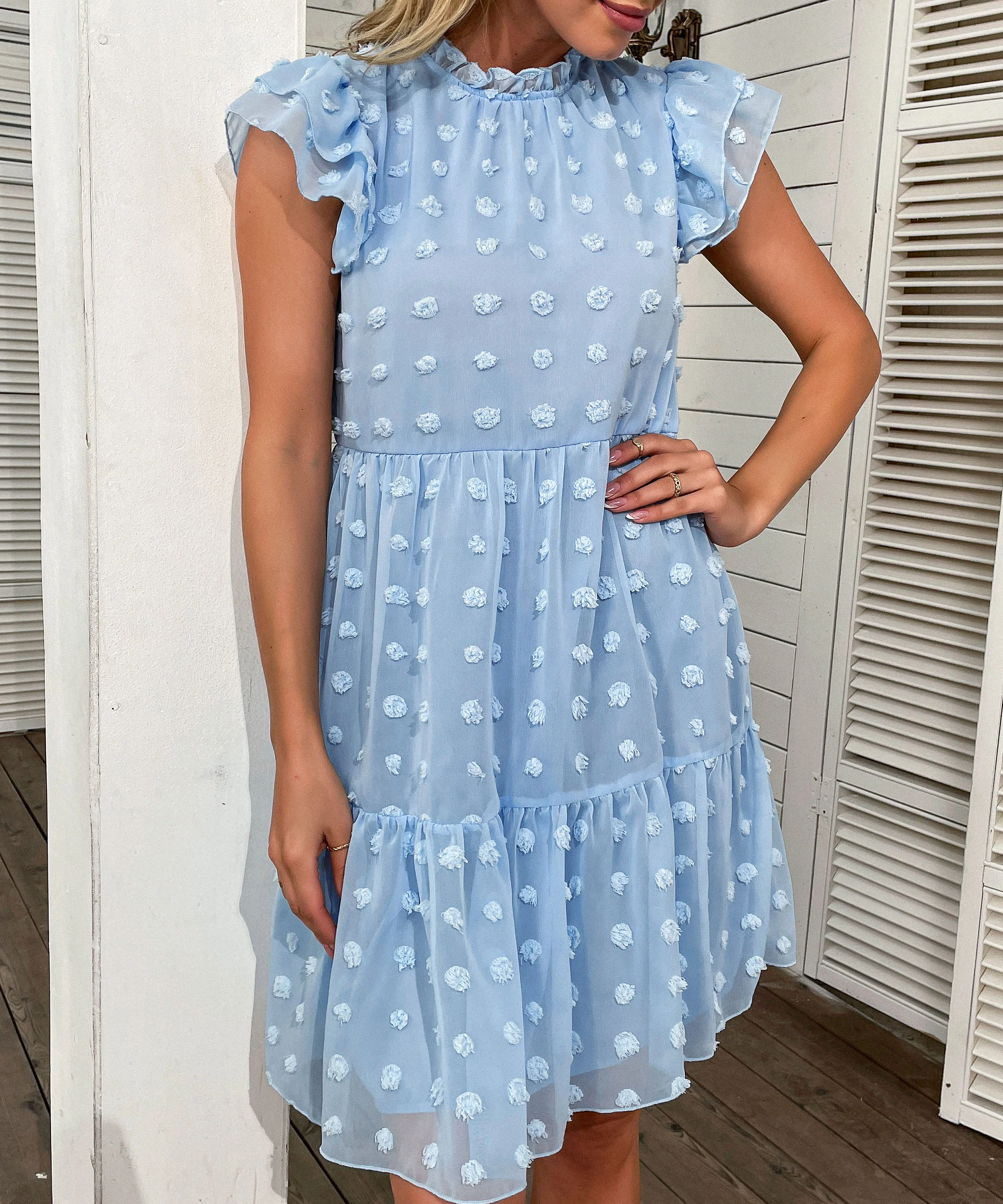 JIMENA SWISS DOT MINI DRESS - BLUE - Image 8