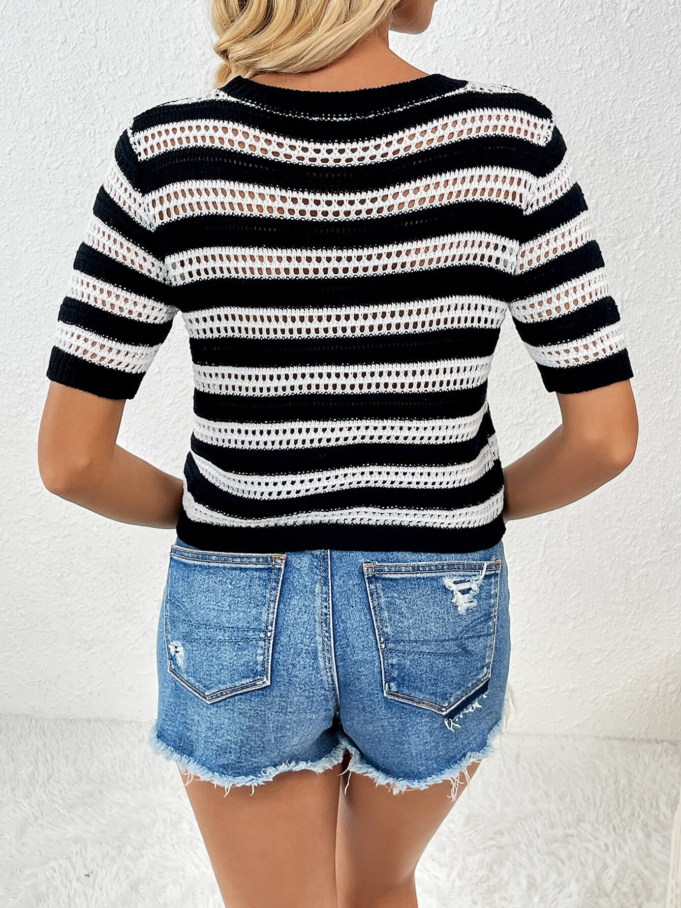 Joanna Striped Short Sleeve Top - Black - Image 3