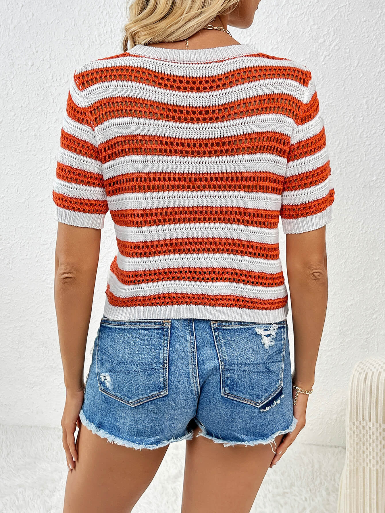 Joanna Striped Short Sleeve Top - Orange - Image 3