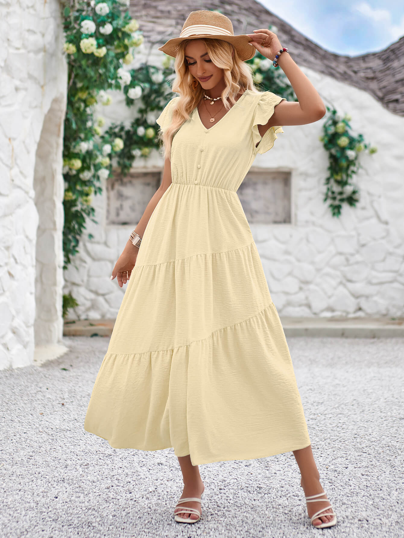 Joyful Tiered Maxi Dress - Aprciot - Image 5