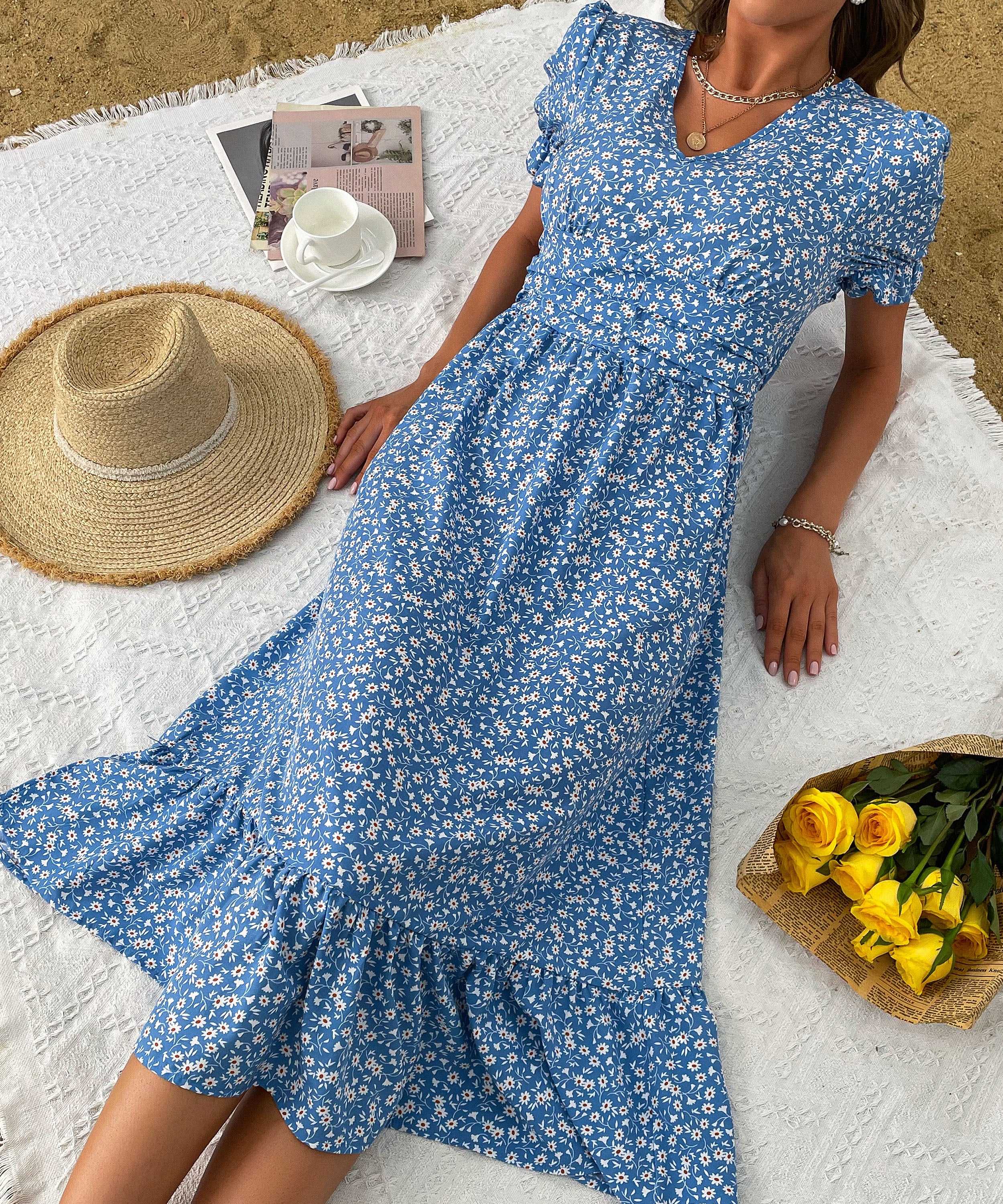 JUANITA MIDI DRESS - BLUE PRINT - Image 4